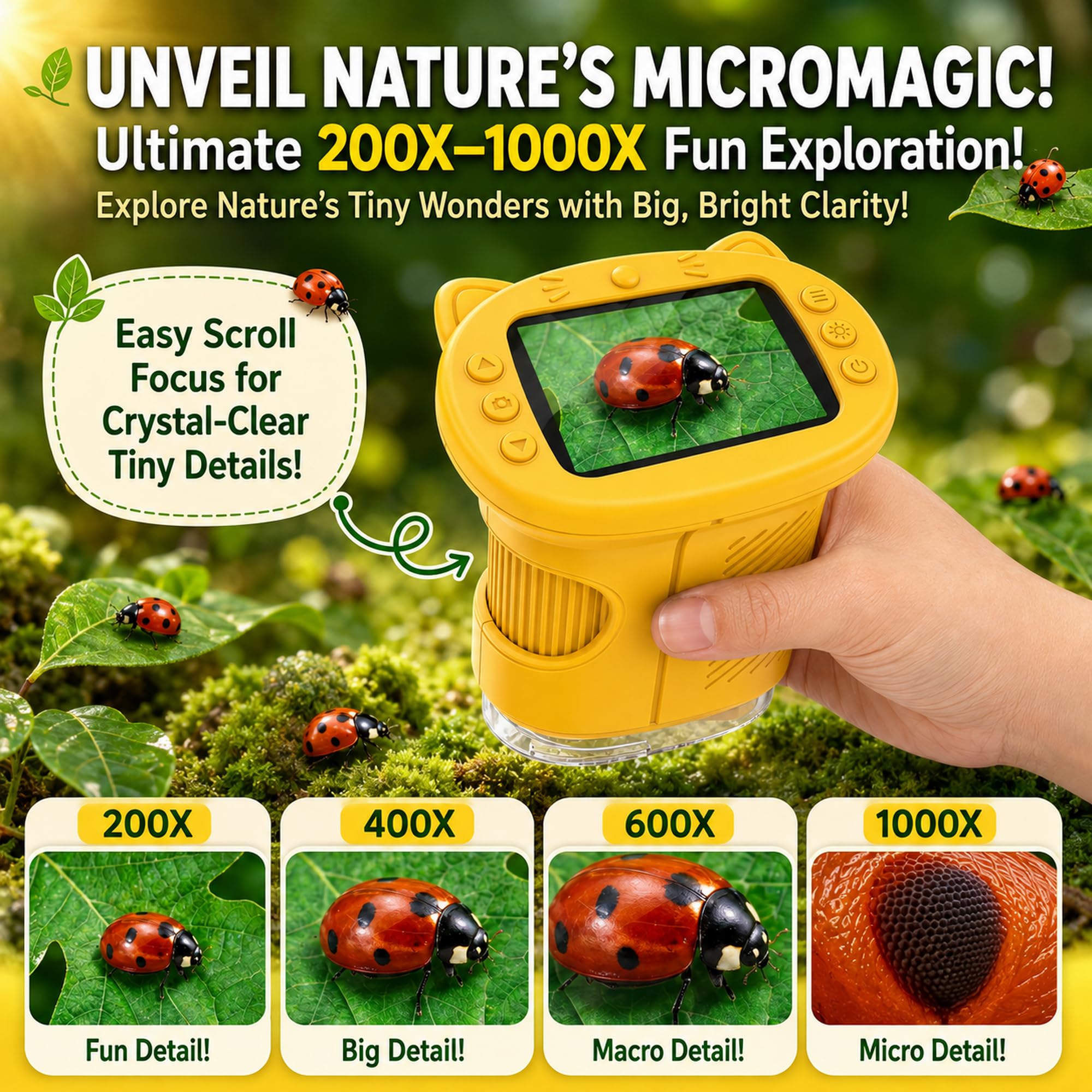 OAEBLLE Kids Microscope, 4K 1000X Zoom, 2.4" Screen, STEM Toy for Ages 4-8