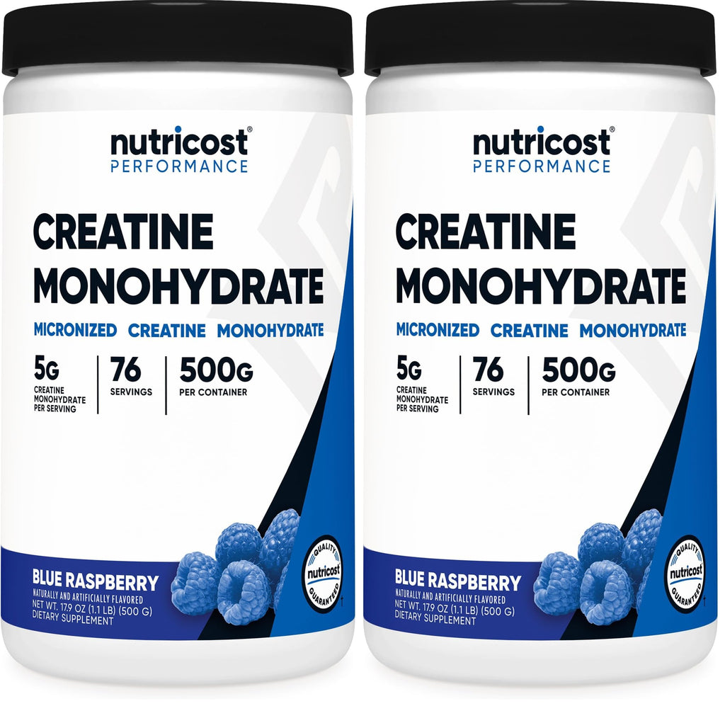Nutricost Creatine Monohydrate Powder (Blue Raspberry), 500 Grams (1.1 LBS) (Pack of 2)
