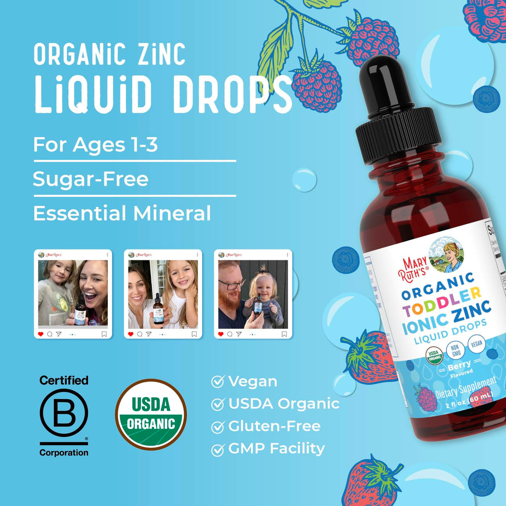MaryRuth's Organic Toddler Zinc Liquid Drops, Berry Flavor, Vegan, 2 Fl Oz