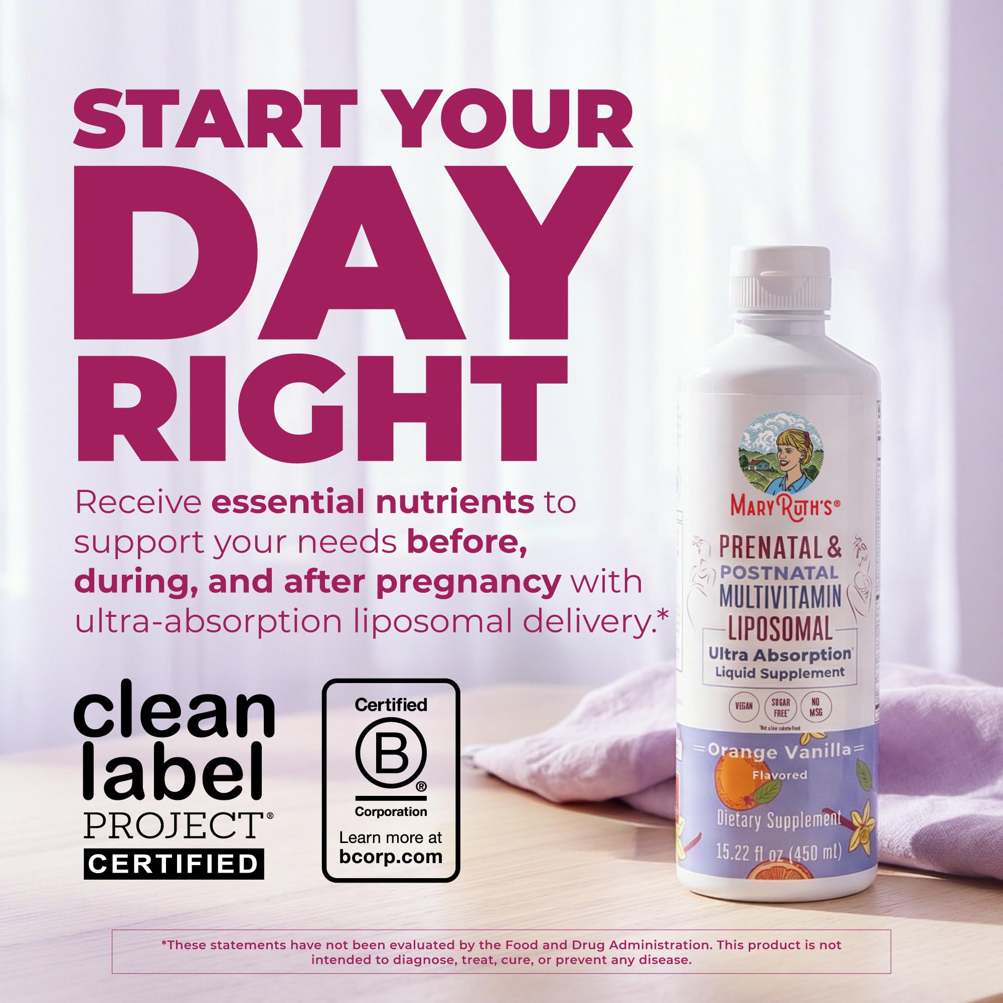MaryRuth's Prenatal & Postnatal Multivitamin Liposomal, Vegan, 30 Servings