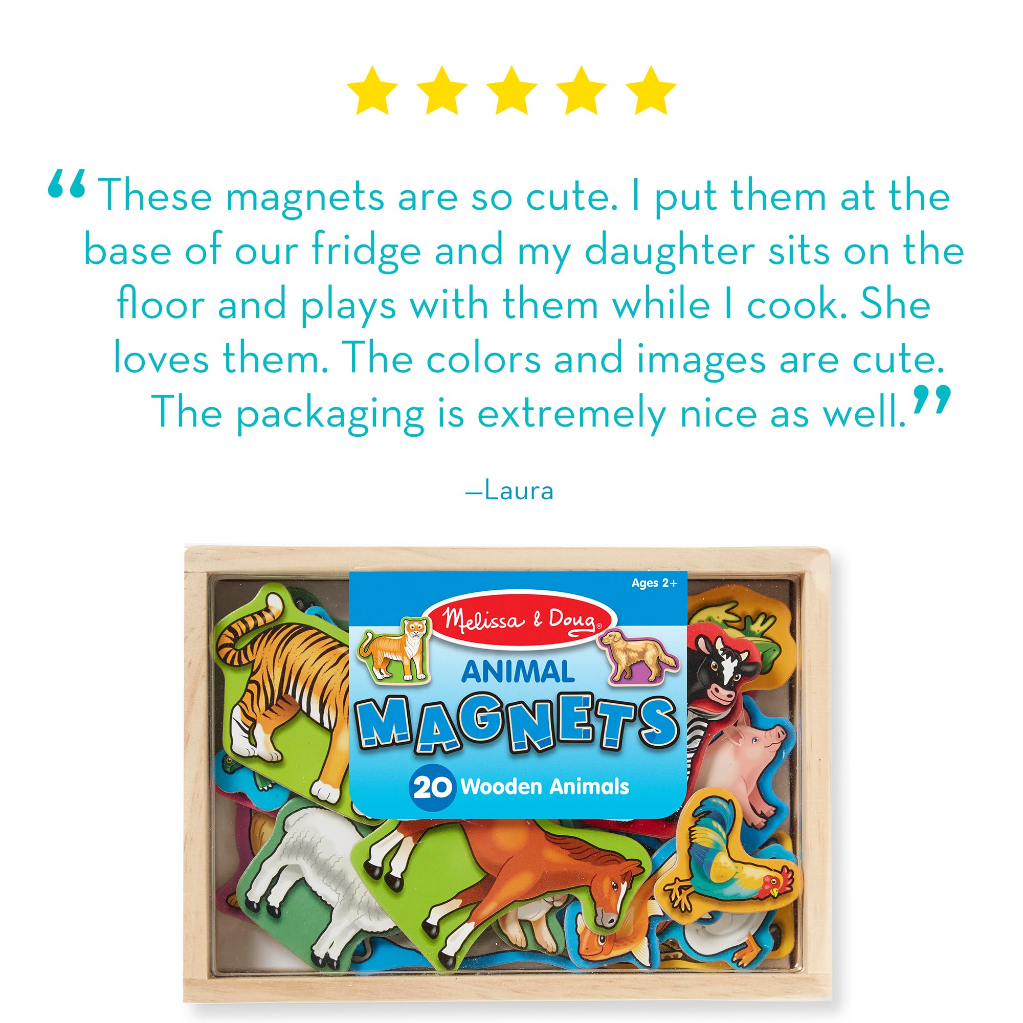 Melissa & Doug Wooden Animal Magnets Set (20 Pieces) – Farm, Zoo & Pet Fridge Magnets in Storage Box – Montessori Preschool Learning Toys for Toddlers & Kids Ages 2+ - FSC-Certified
