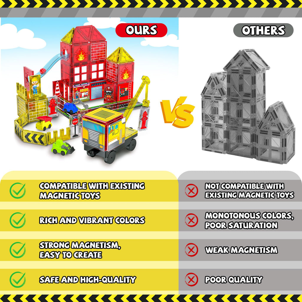 Magnetic Tiles Fire Truck Set,Magnet Blocks for Kids Ages 4-8 Boy STEM Toys