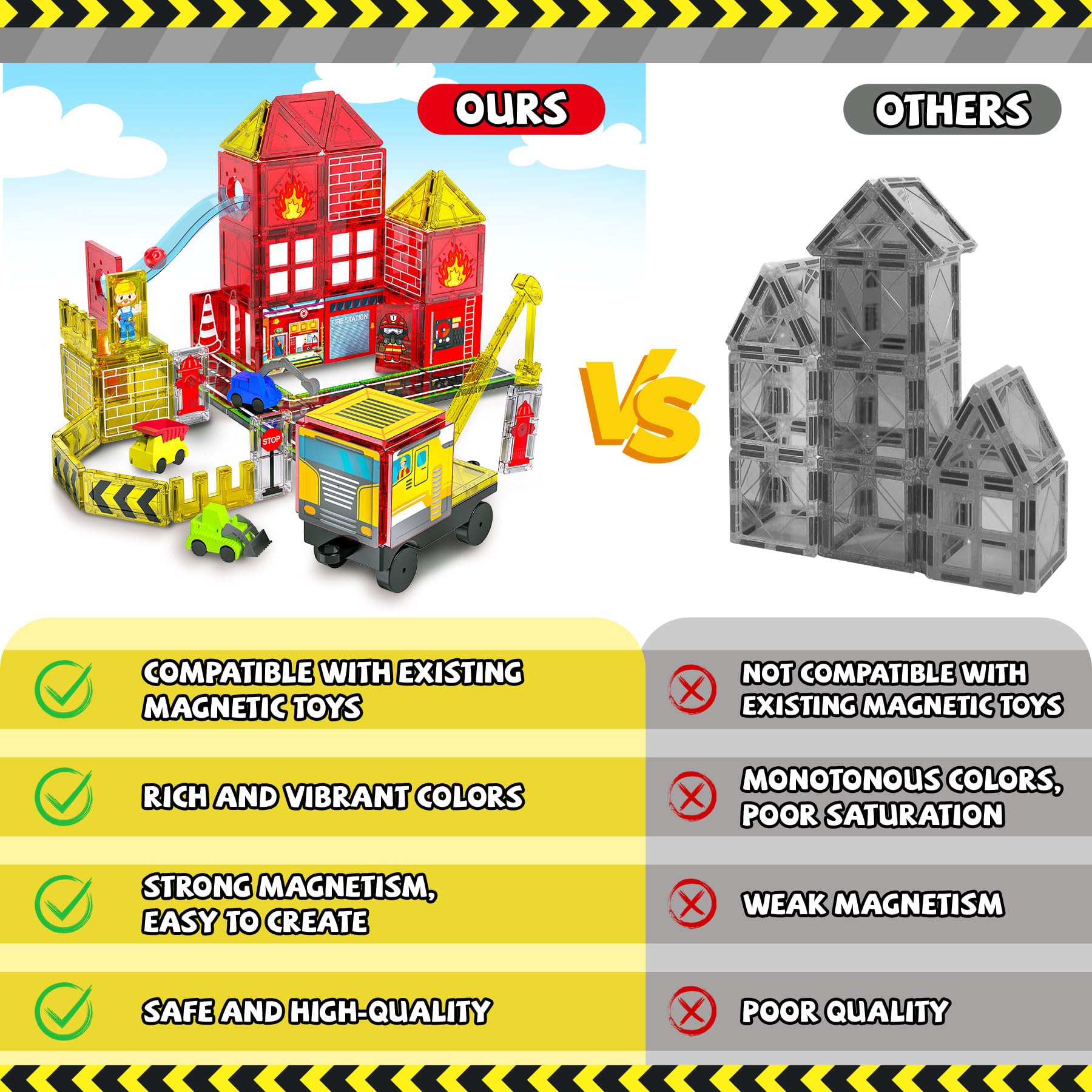 Magnetic Tiles Fire Truck Set,Magnet Blocks for Kids Ages 4-8 Boy STEM Toys