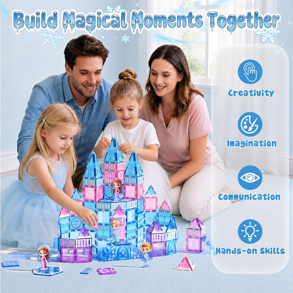GobiDex 100PCS Magnetic Tiles Princess Castle Building Set with 4 Dolls
