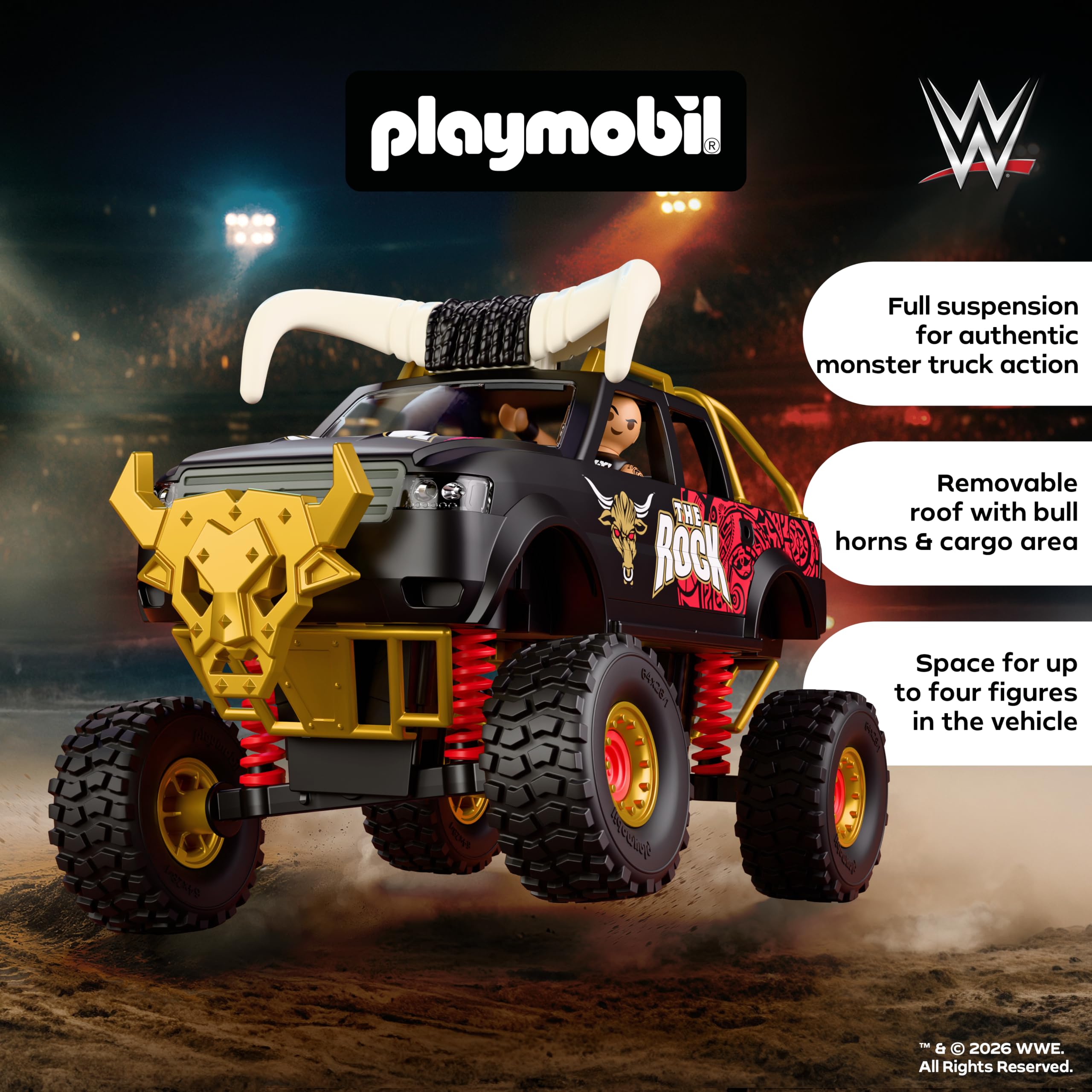 Playmobil | WWE | WWE The Rock Monster Truck | Monster Truck with Suspension, Horns & The Rock Figure | for Fans Aged 5+ | 71955