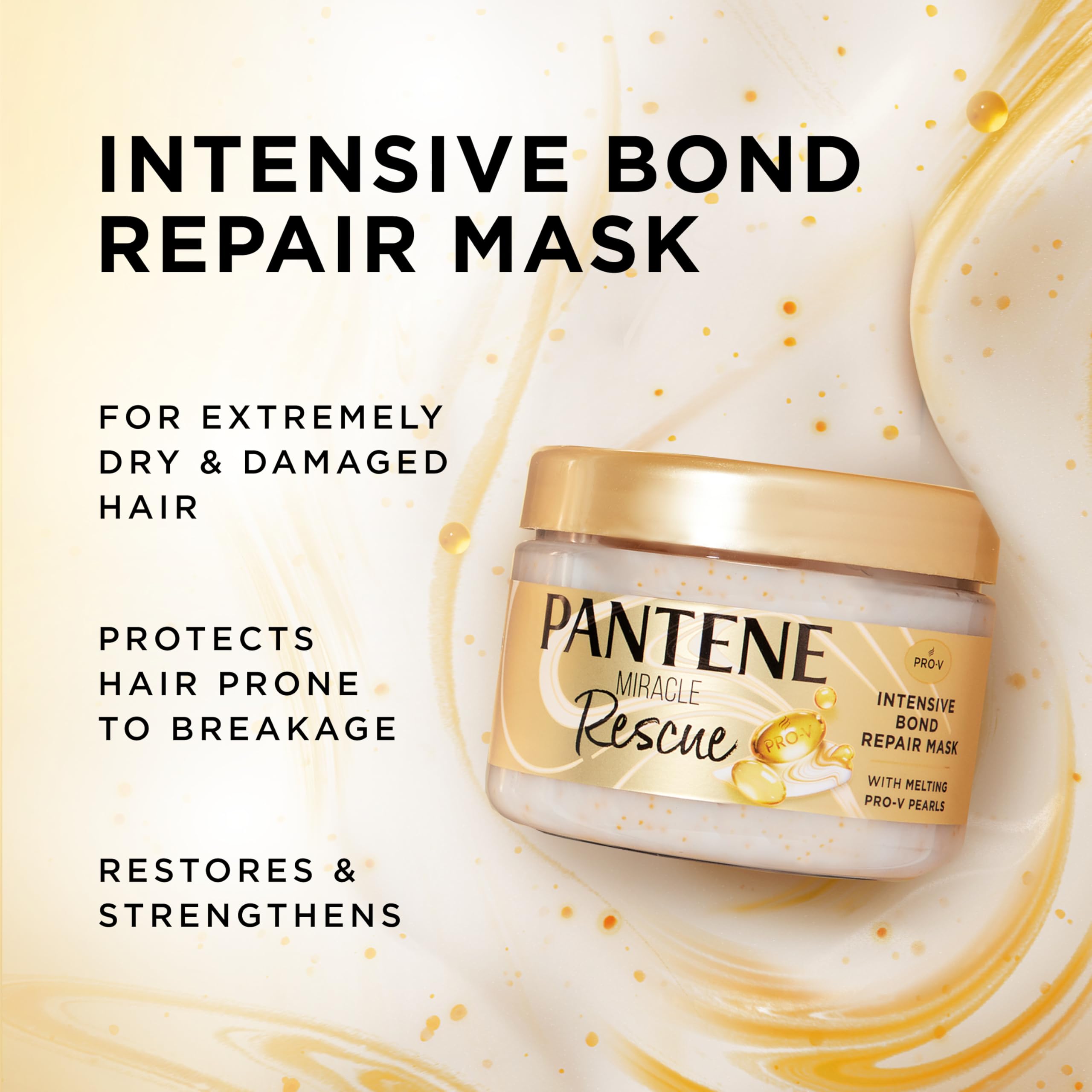 Pantene Miracle Rescue Hair Mask, Intensive Bond Repair with Melting Pro-V Pearls, Melts Away Damage, Builds Bonds, Strengthens Against Damage, Deep Conditioning for Dry Damaged Hair, 10.1 fl oz