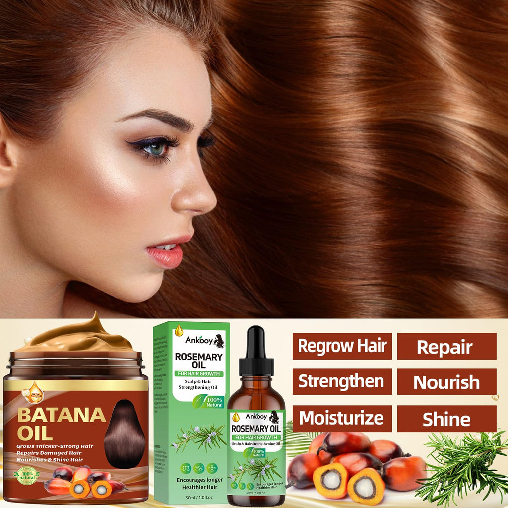 Batana Oil for Hair Growth & Rosemary Oil for Hair Growth,Raw Batana Hair Mask Rosemary Hair Growth Serum,Hair Oil for Dry Damaged Hair,Promotes Hair Thickness for Men Women