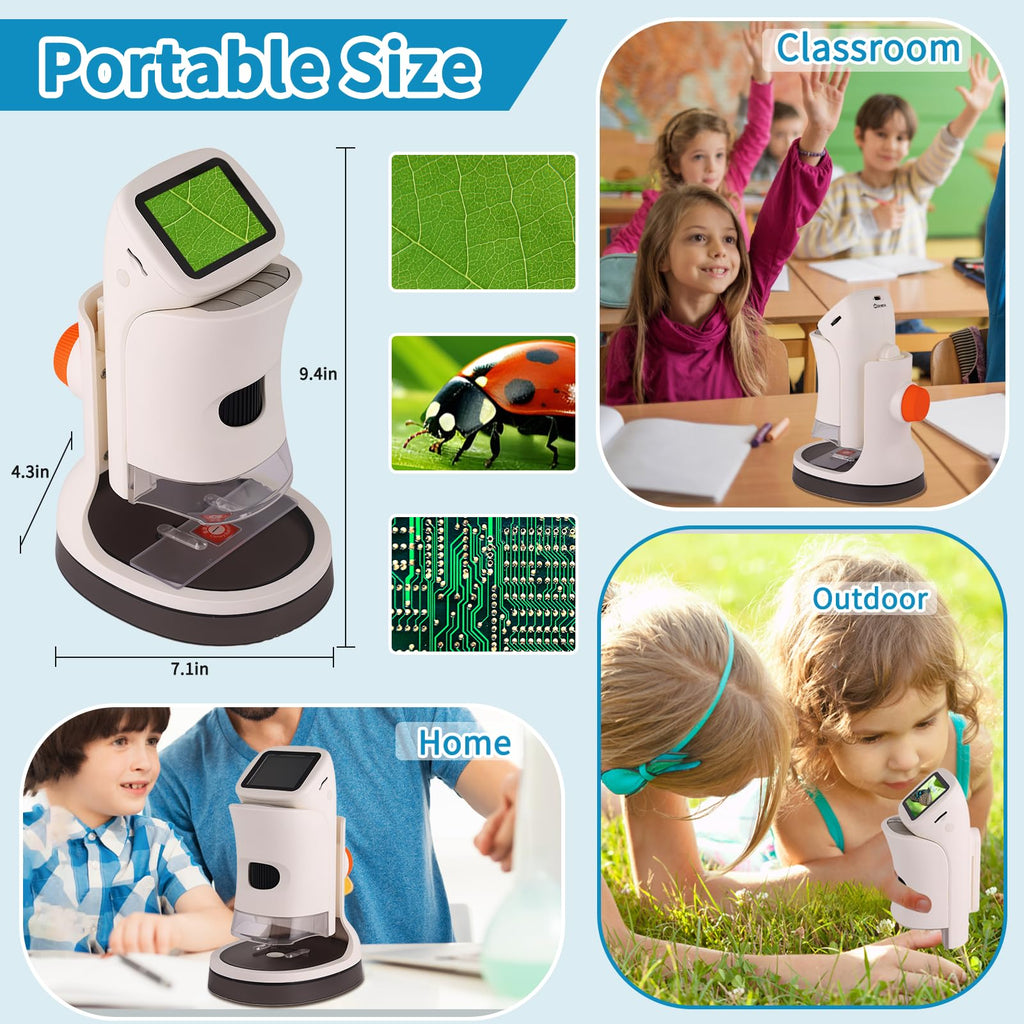 Microscope for Kids,1000X Magnification.Digital Microscope with 1080p 2" HD Screen,Photo & Video Recording,USB Rechargeable.Microscope for Kids 8-12