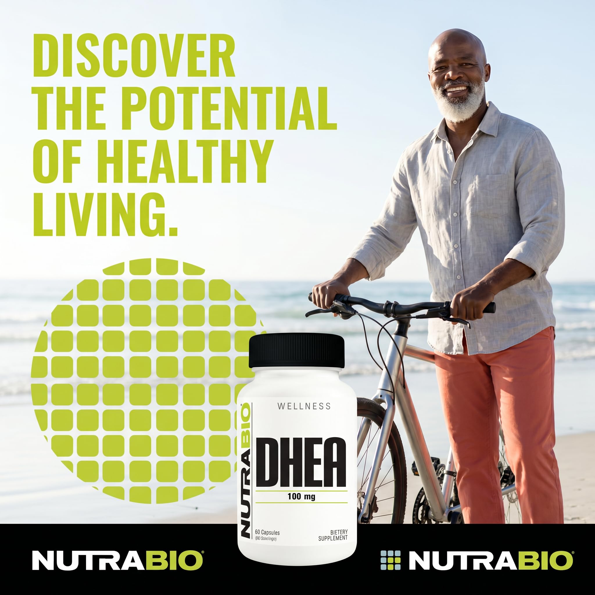 NutraBio DHEA Supplement for Men and Women - 100 mg - 60 Capsules