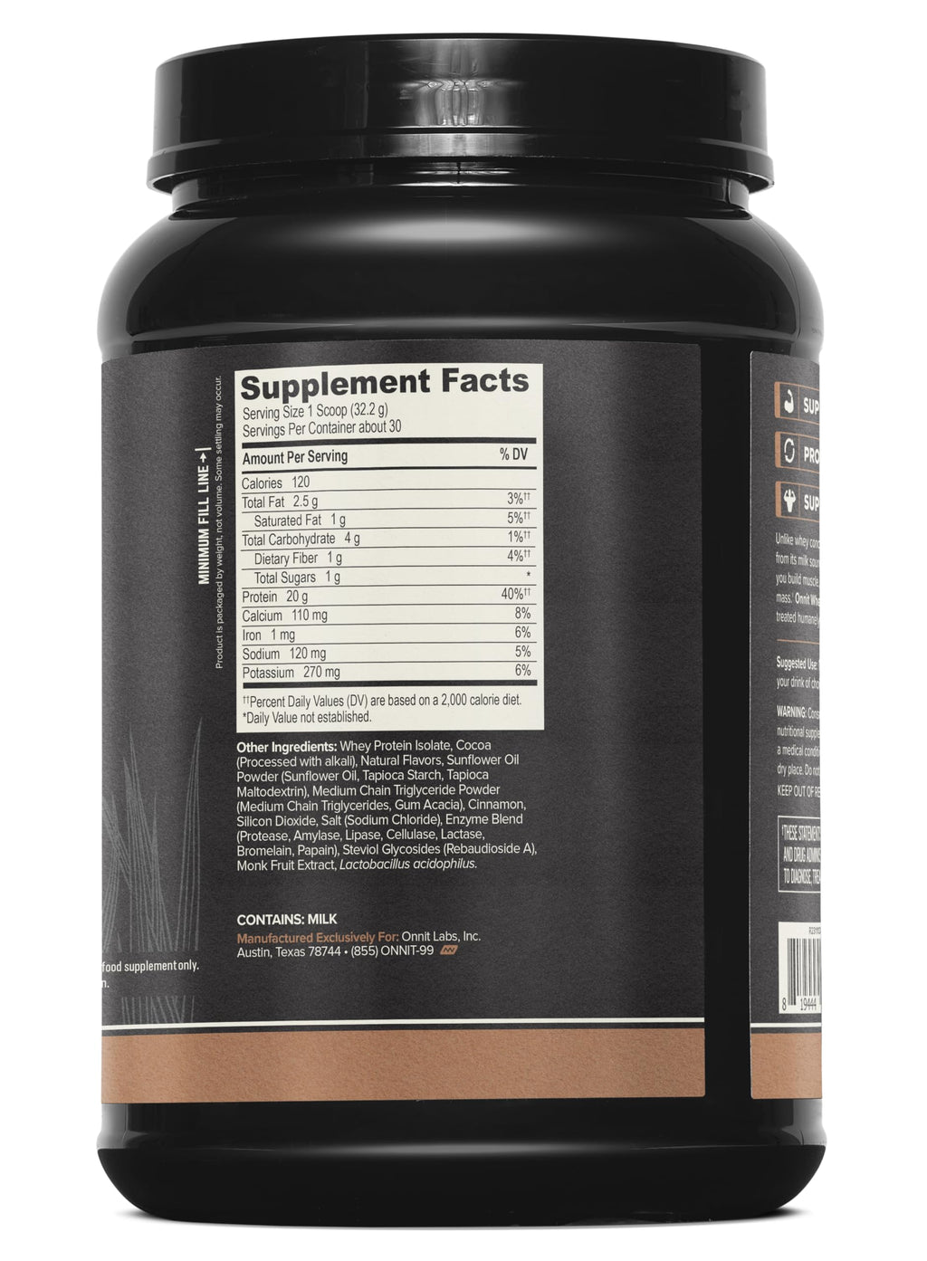 ONNIT Grass Fed Whey Isolate Protein Powder, Protein Powder Dietary Supplement to Support Muscle Gain and Workout Recovery, 30 Servings per Tub, 30.7 oz (Chocolate)