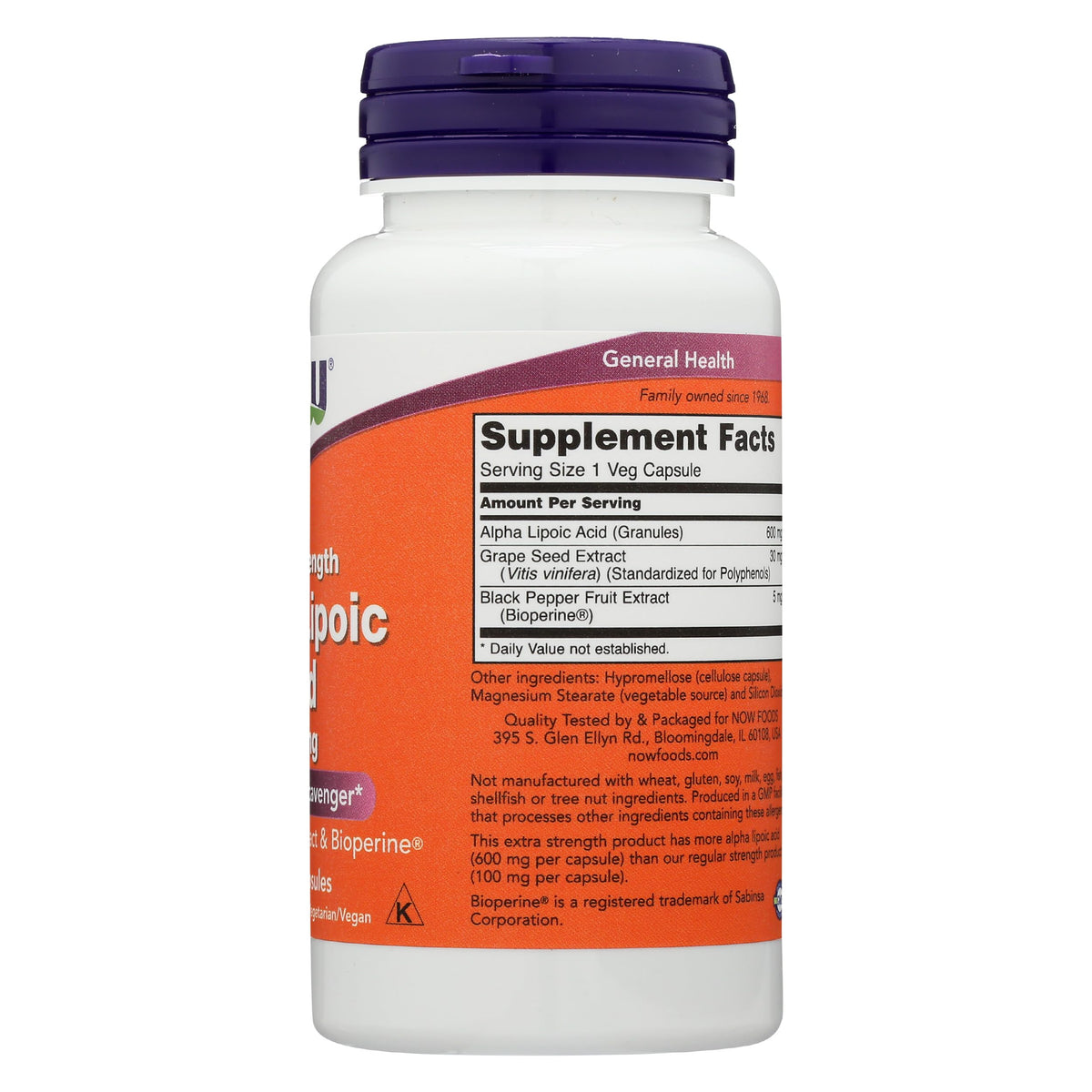 Now Foods Alpha Lipoic Acid 600mg 60 Vegi Capsules
