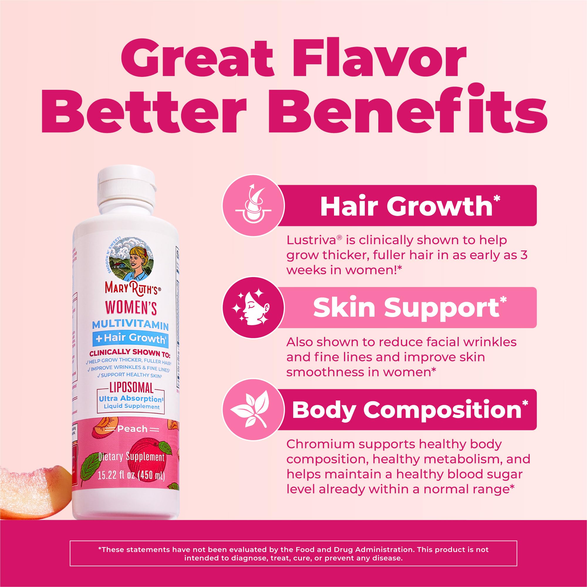 MARYRUTH'S Women's Multivitamin + Hair Growth Liquid Liposomal, 15.22 Fl Oz