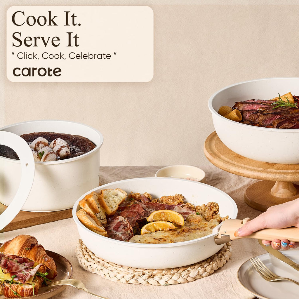 CAROTE 19pcs Pots and Pans Set Non Stick, Cookware Set Detachable Handle