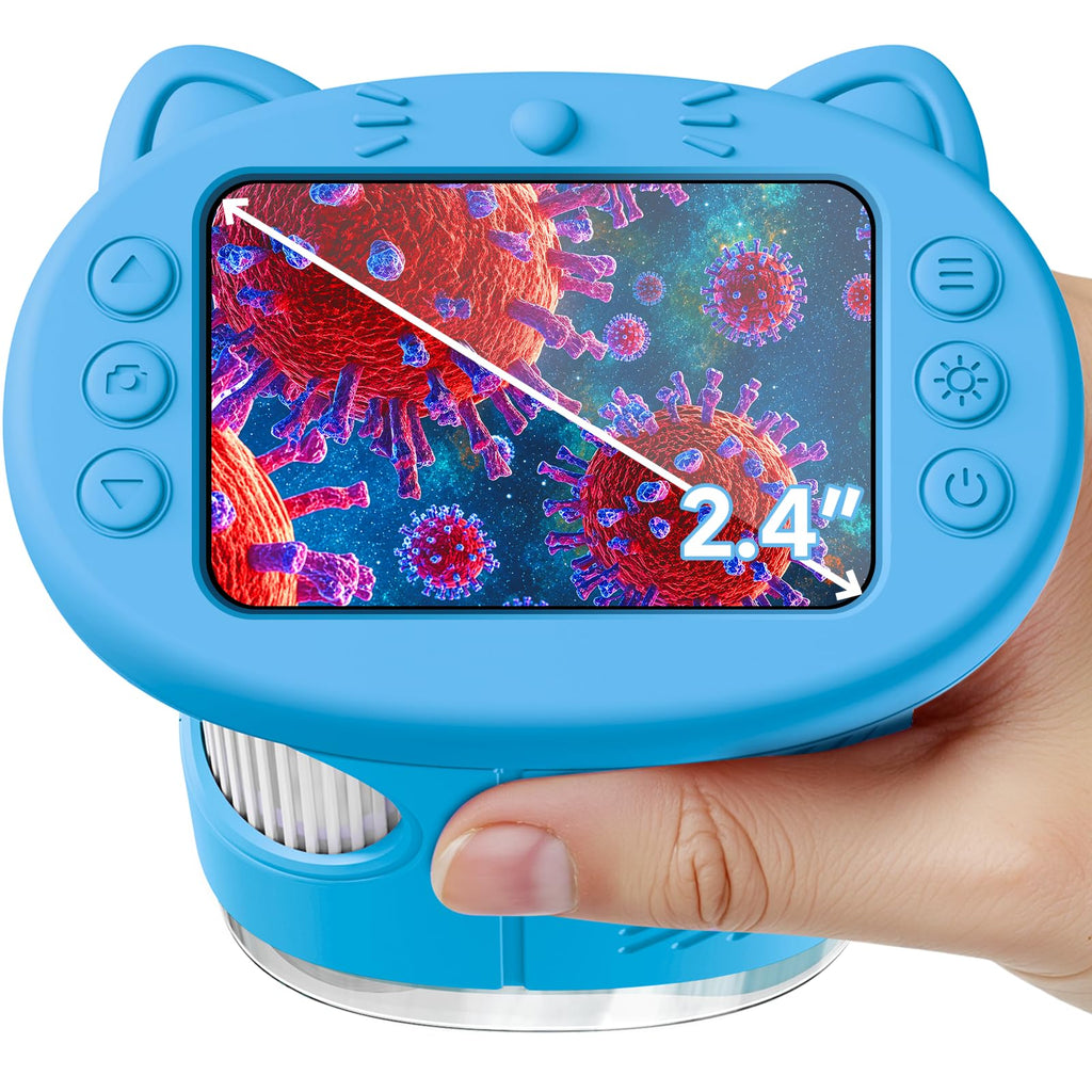 Vorth Microscope for Kids, 2.4 Inch Digital Microscope with 1000X Magnification, Handheld Camera Mini Pocket Magnifying Glass, Educational Birthday Gifts Toys for Ages 3+, Blue