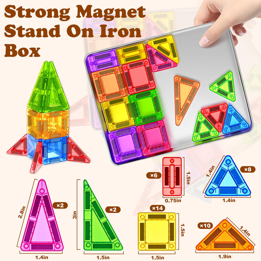 Landtaix Mini Magnetic Tiles Travel Set Magnetic Tiles with Iron Box 42PCS