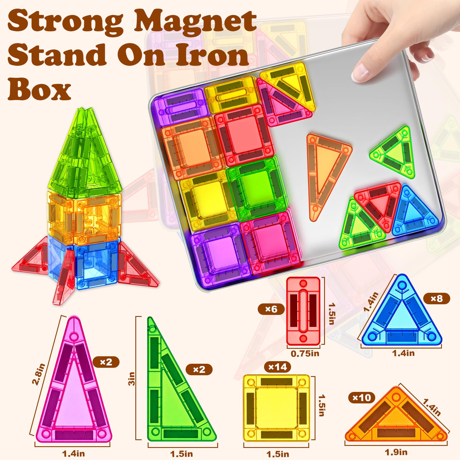 Landtaix Mini Magnetic Tiles Travel Set Magnetic Tiles with Iron Box 42PCS