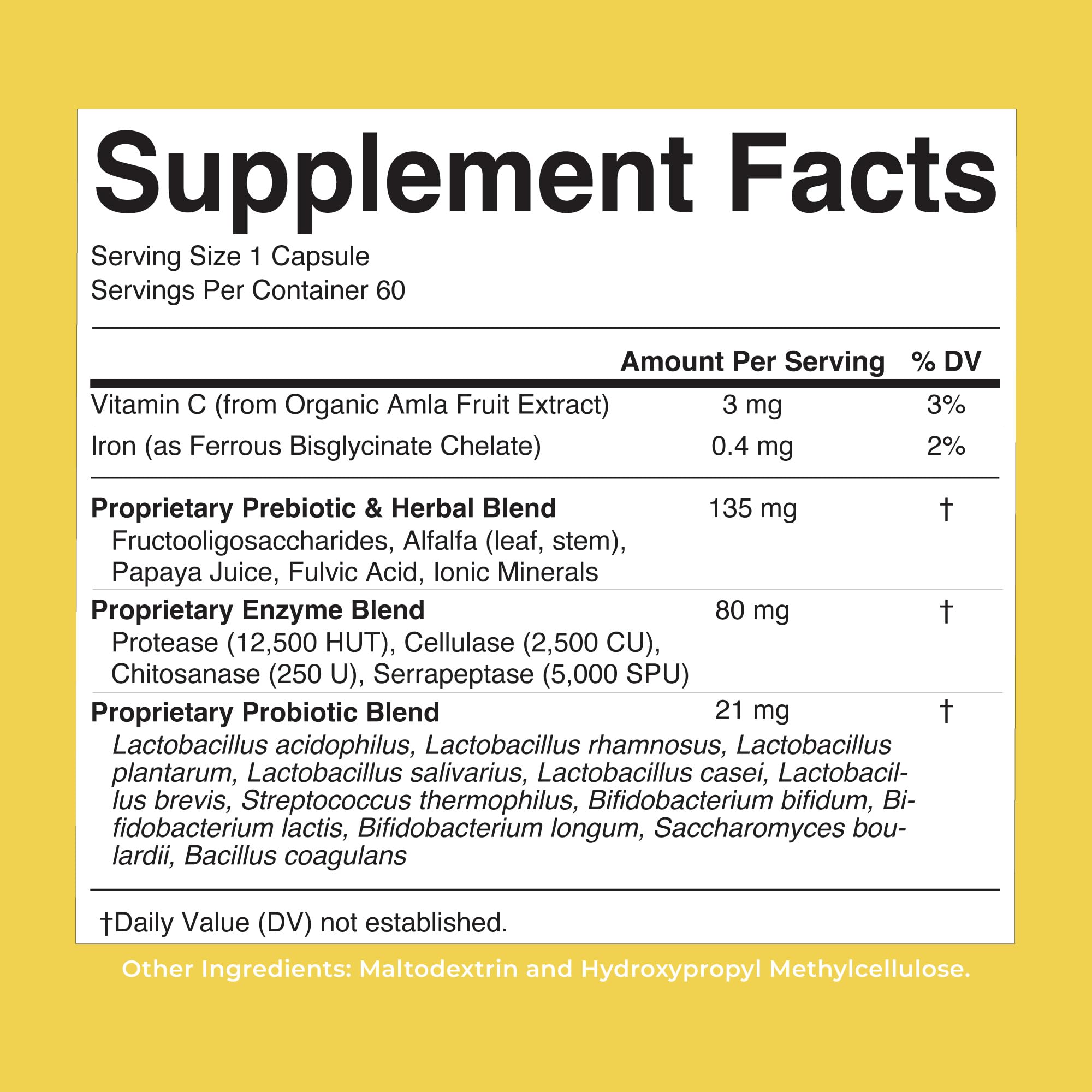 MARYRUTH'S Gut Flora Health+ Enzymes, Gastrointestinal Health, 60 Capsules