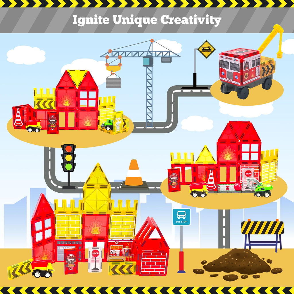 Magnetic Tiles Fire Truck Set,Magnet Blocks for Kids Ages 4-8 Boy STEM Toys