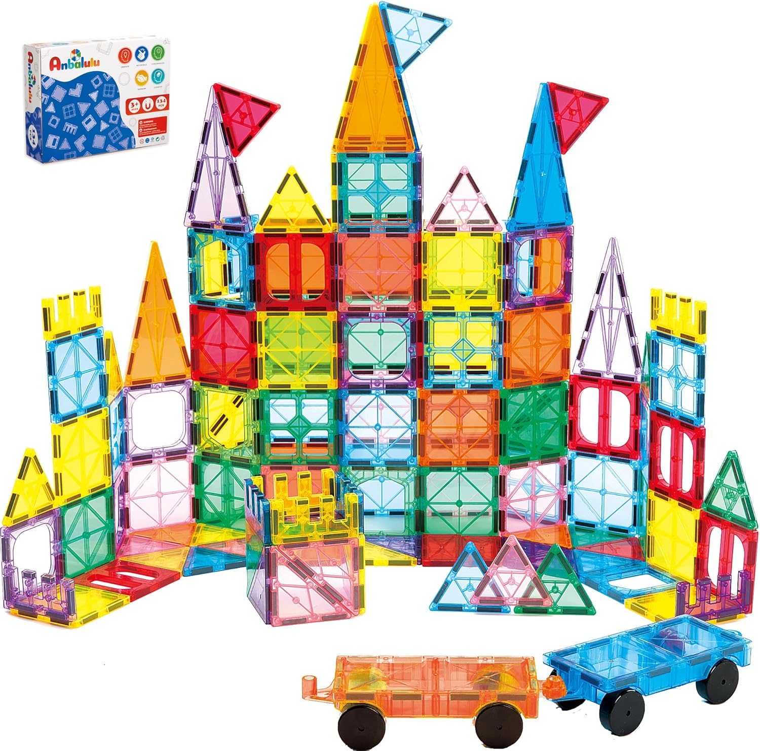 Anbalulu 134PCS Magnetic Building Tiles, Gift for Boys and Girls Ages 3+