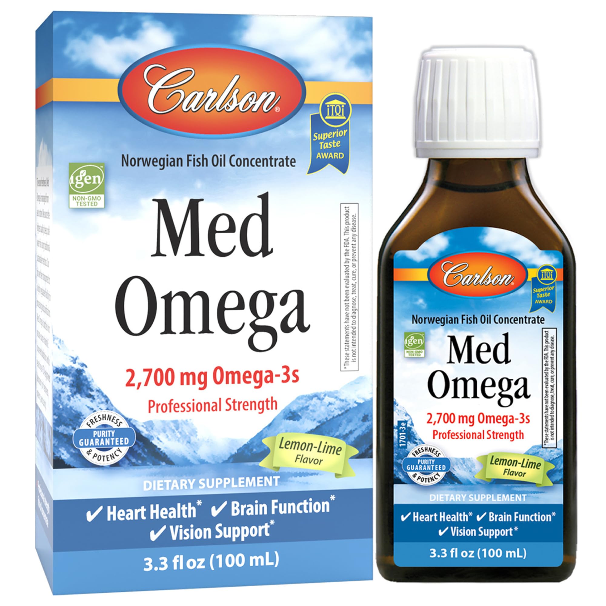 Carlson Med Omega, 2700 mg, Omega-3s, Wild Caught, 100 mL (3.3 Fl Oz)