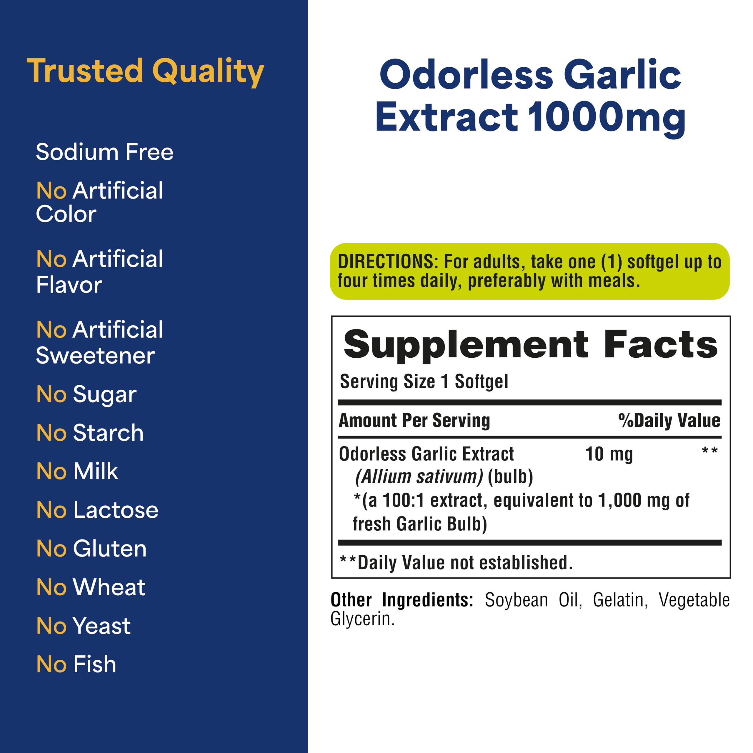 Puritan's Pride Premium Odorless Garlic, Traditional Dietary Supplement for Heart Health and Circulation Support with Antioxidant Properties, 250 Rapid Release Softgels, 2 Pack