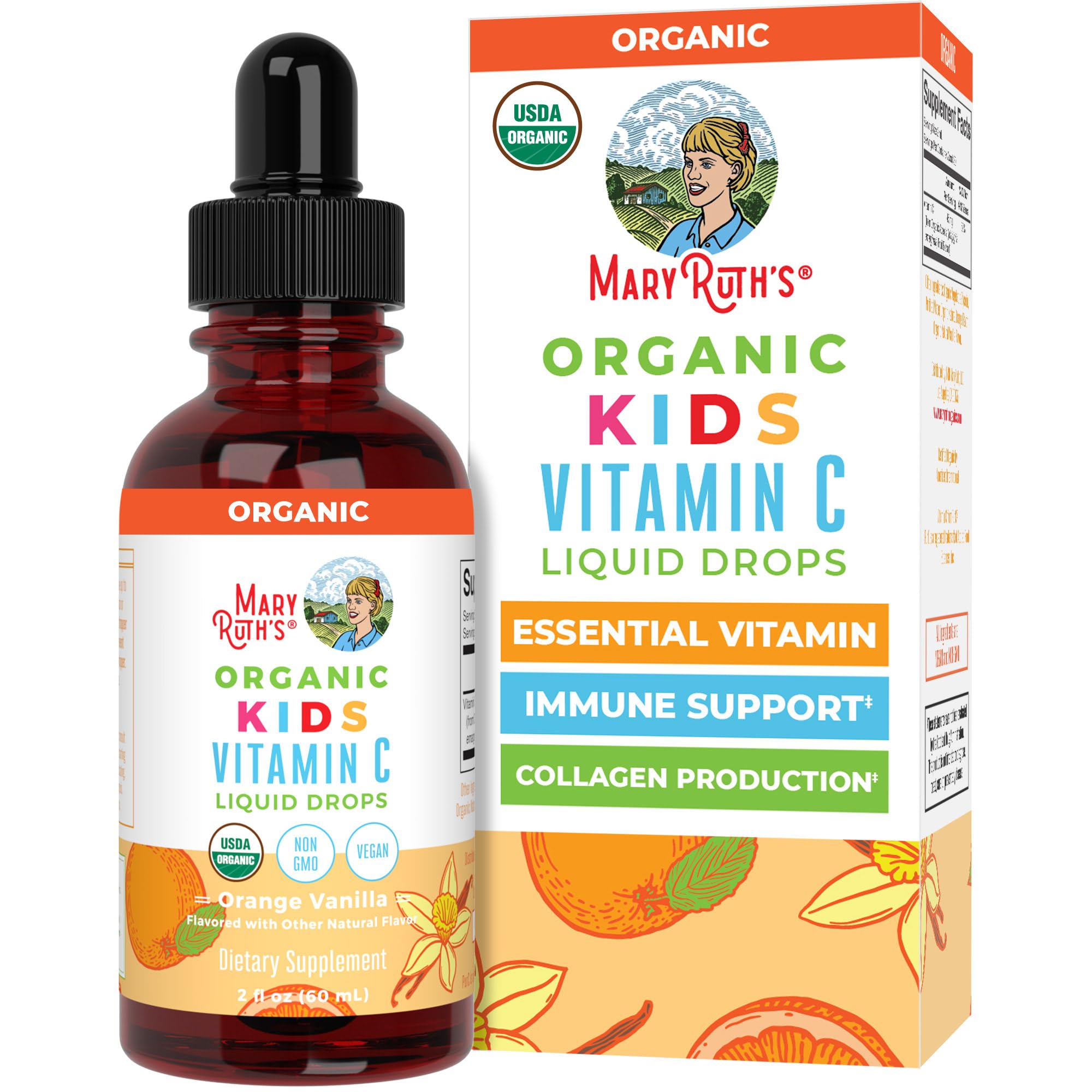 MARYRUTH'S USDA Organic Kids Vitamin C Liquid Drops, Orange Vanilla, 2 oz