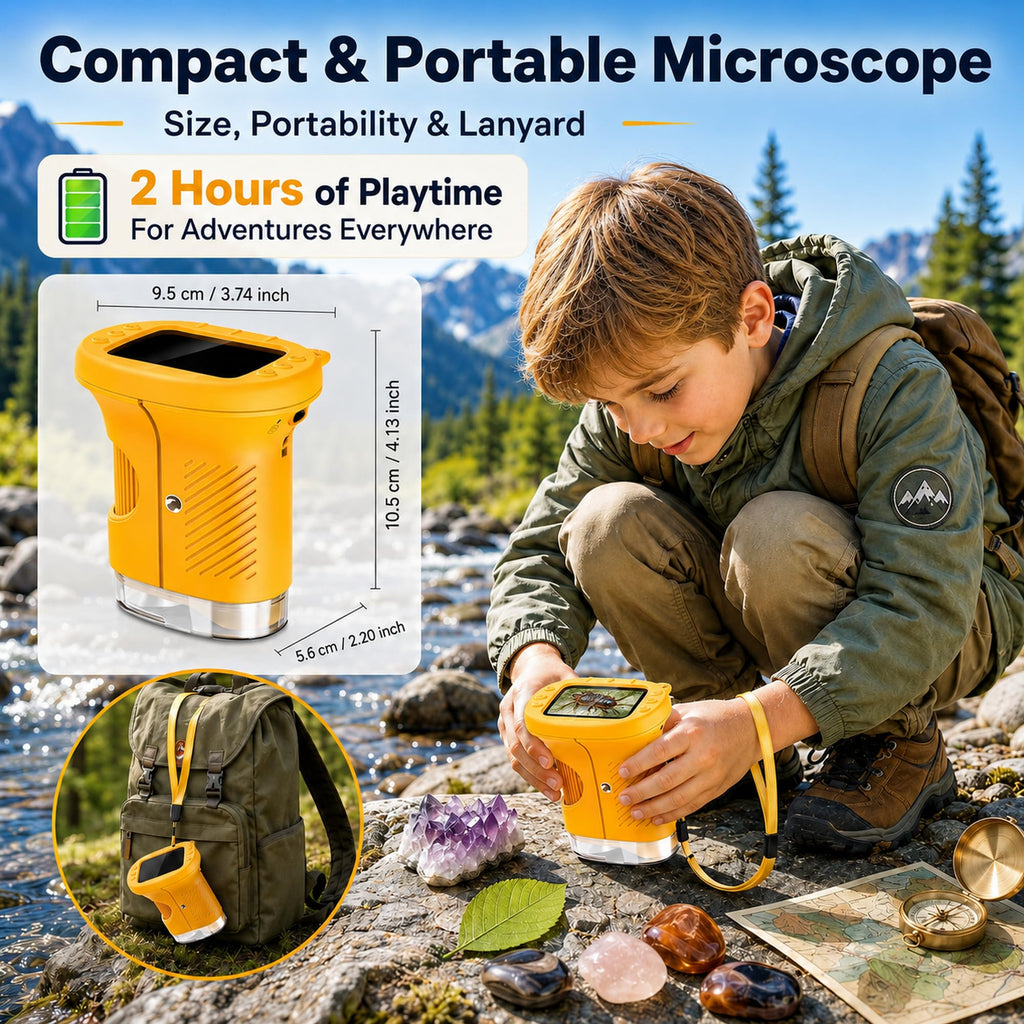 OAEBLLE Kids Microscope, 4K 1000X Zoom, 2.4" Screen, STEM Toy for Ages 4-8