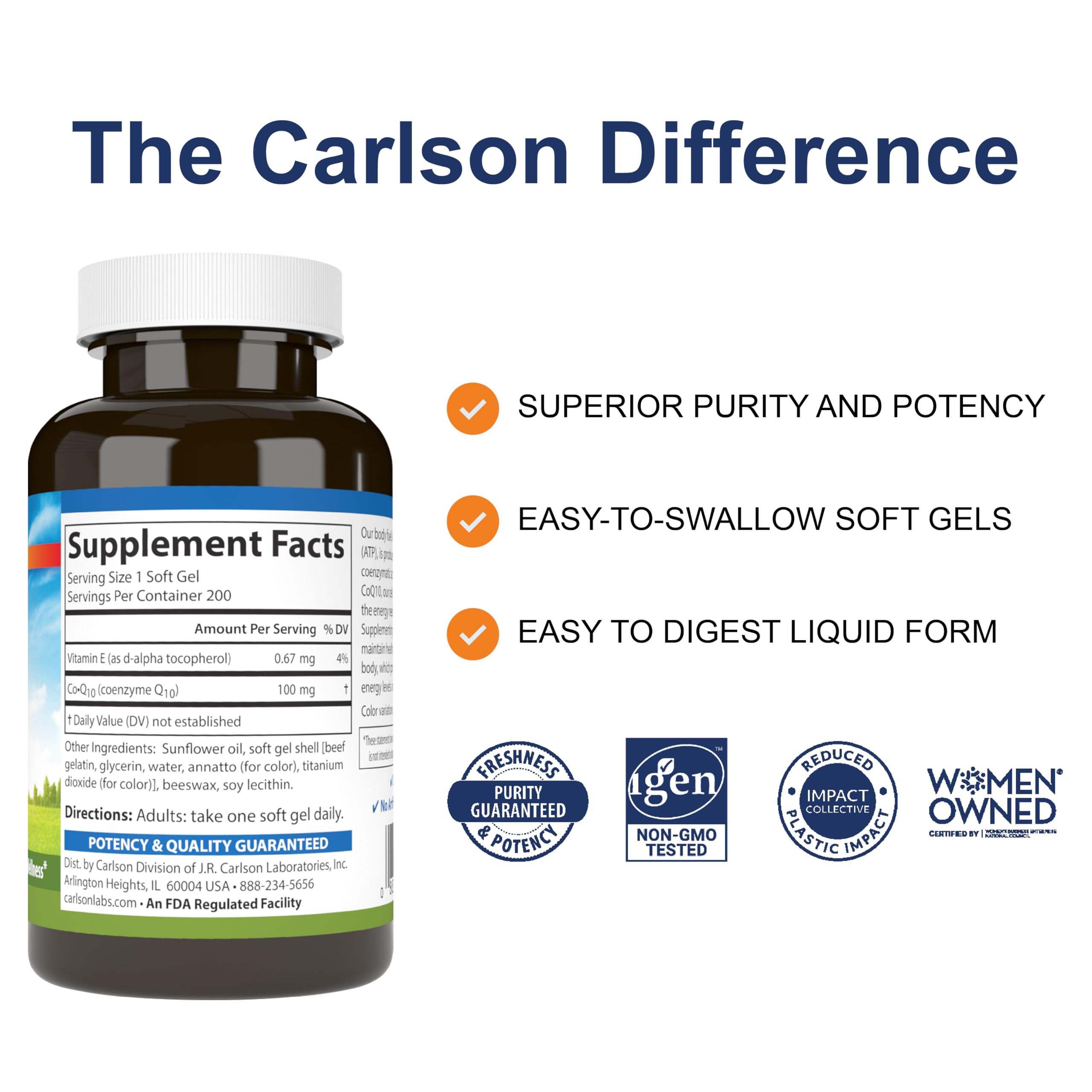 Carlson Co-Q10, Co-Enzyme Q10, 100 mg, 200 Softgels