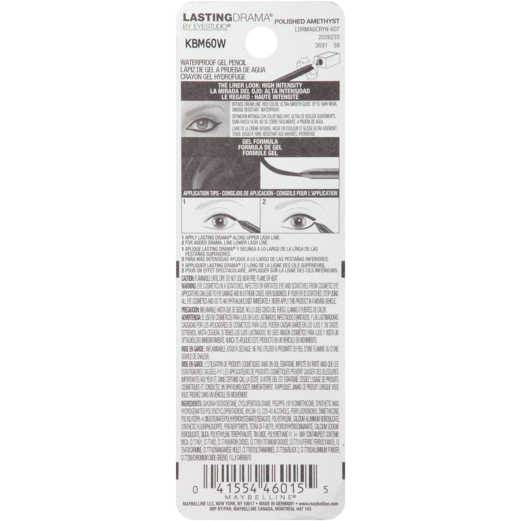 Maybelline New York Eyestudio Lasting Drama Waterproof Gel Pencil, Polished Amethyst, 0.038 oz.