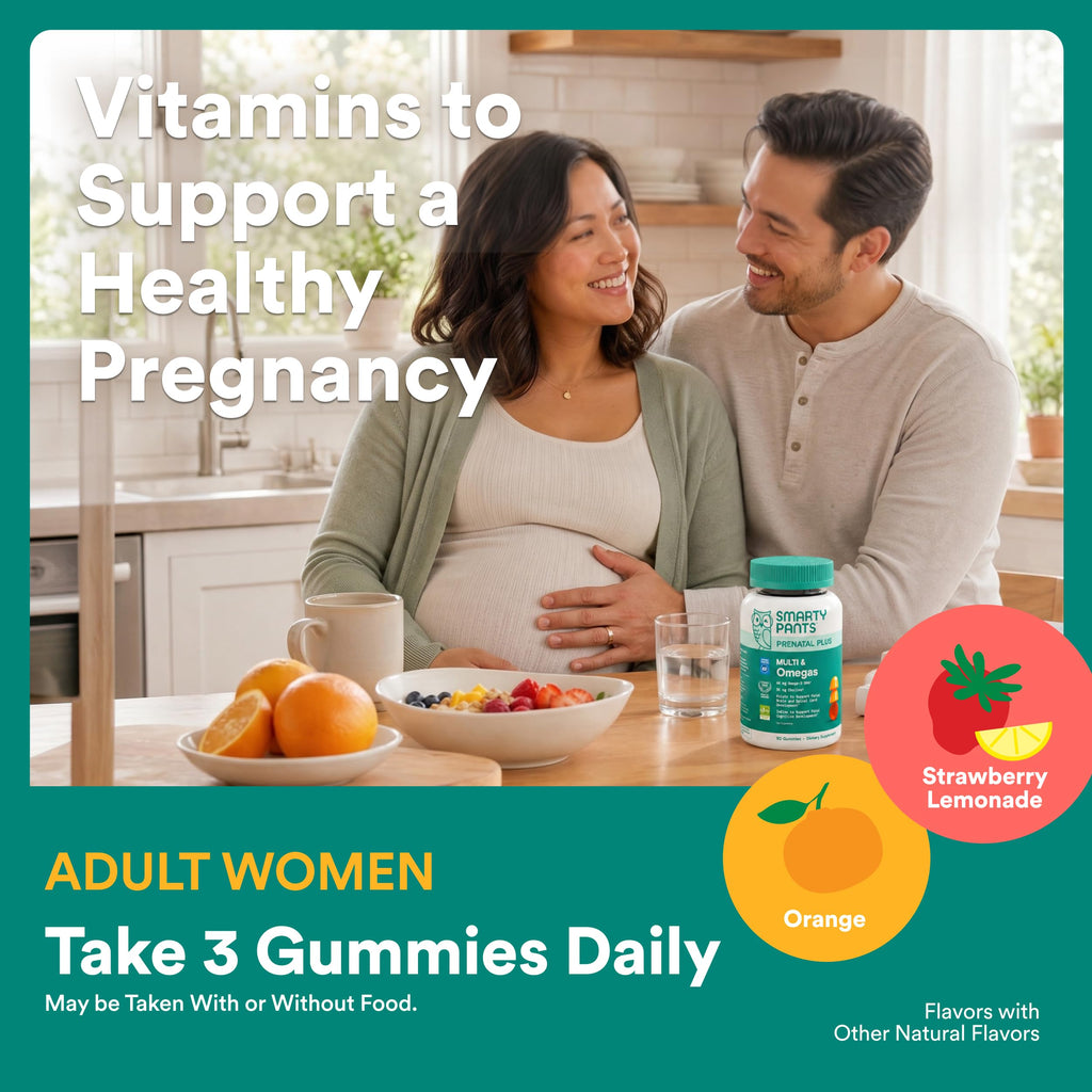 SmartyPants Prenatal Multivitamin Gummies with Omega 3 DHA/EPA, Methylfolate, Biotin, Vitamins D3, C, B12, B6, A, K, and Zinc, Gluten Free, Clean Label, Two Fruit Flavors, 90 Gummies (30 Day Supply)