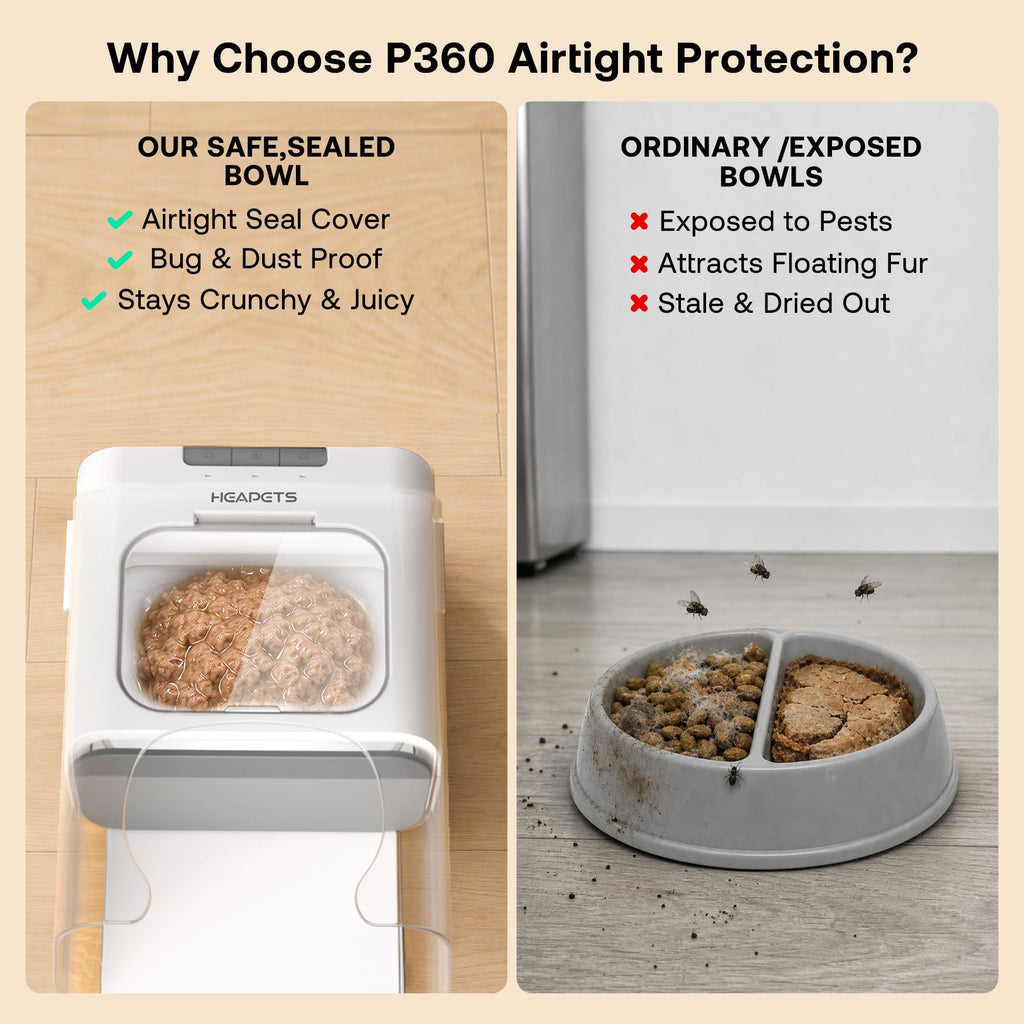 HEAPETS RFID Automatic Cat Feeder with Collar Sensor, Anti-Stealing Food Dispenser with Sealed Lid for Wet Dry Food and Different Diet for Multi-Pet Home, Auto Pet Feeder for Cats & Small Dogs, White