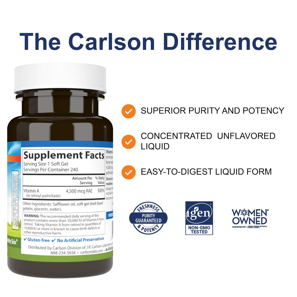 Carlson Vitamin A, 15000 IU, Palmitate (4500 mcg RAE), 240 Softgels