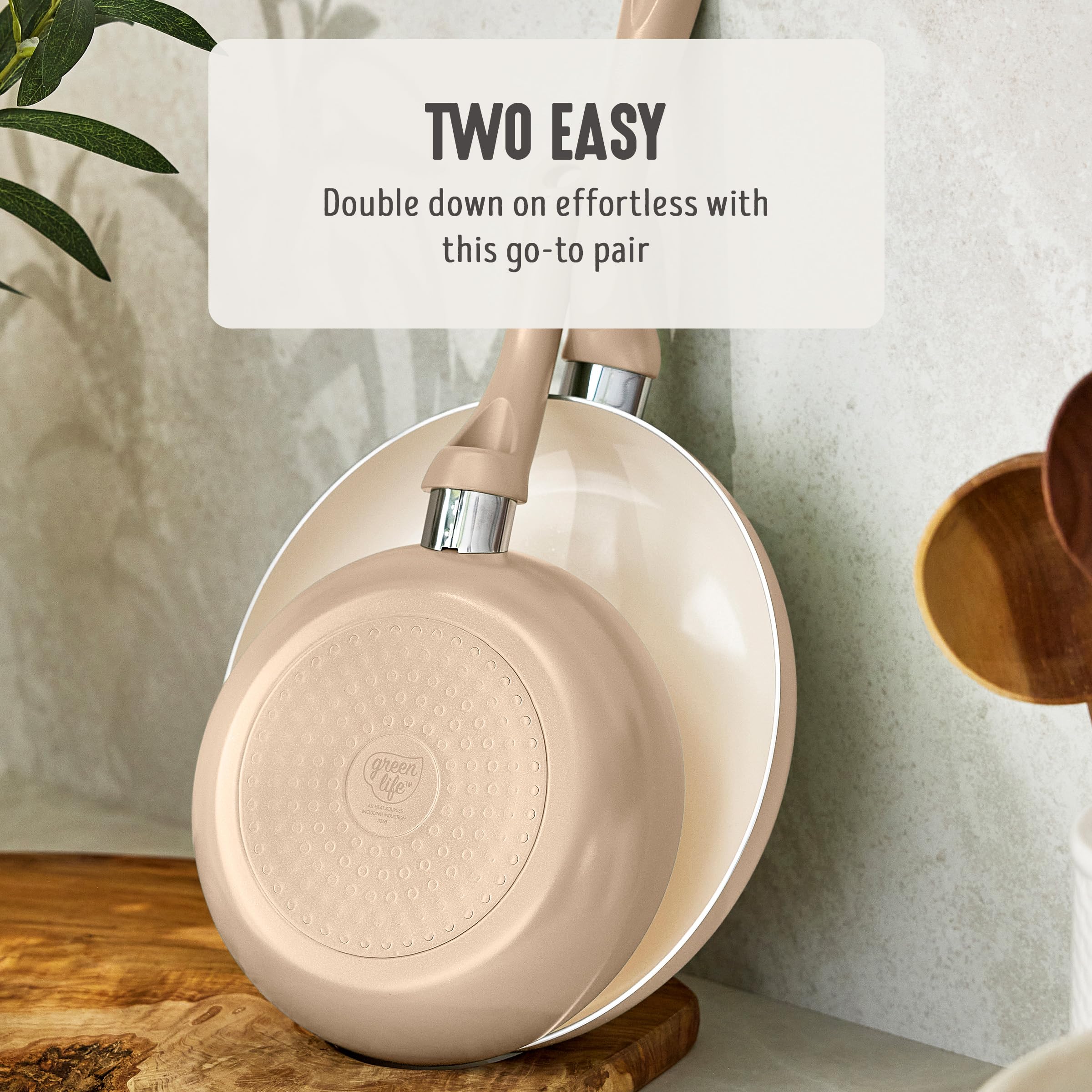 GreenLife 2 Piece (8" & 10") Ceramic Nonstick Skillet Set, Beige Taupe