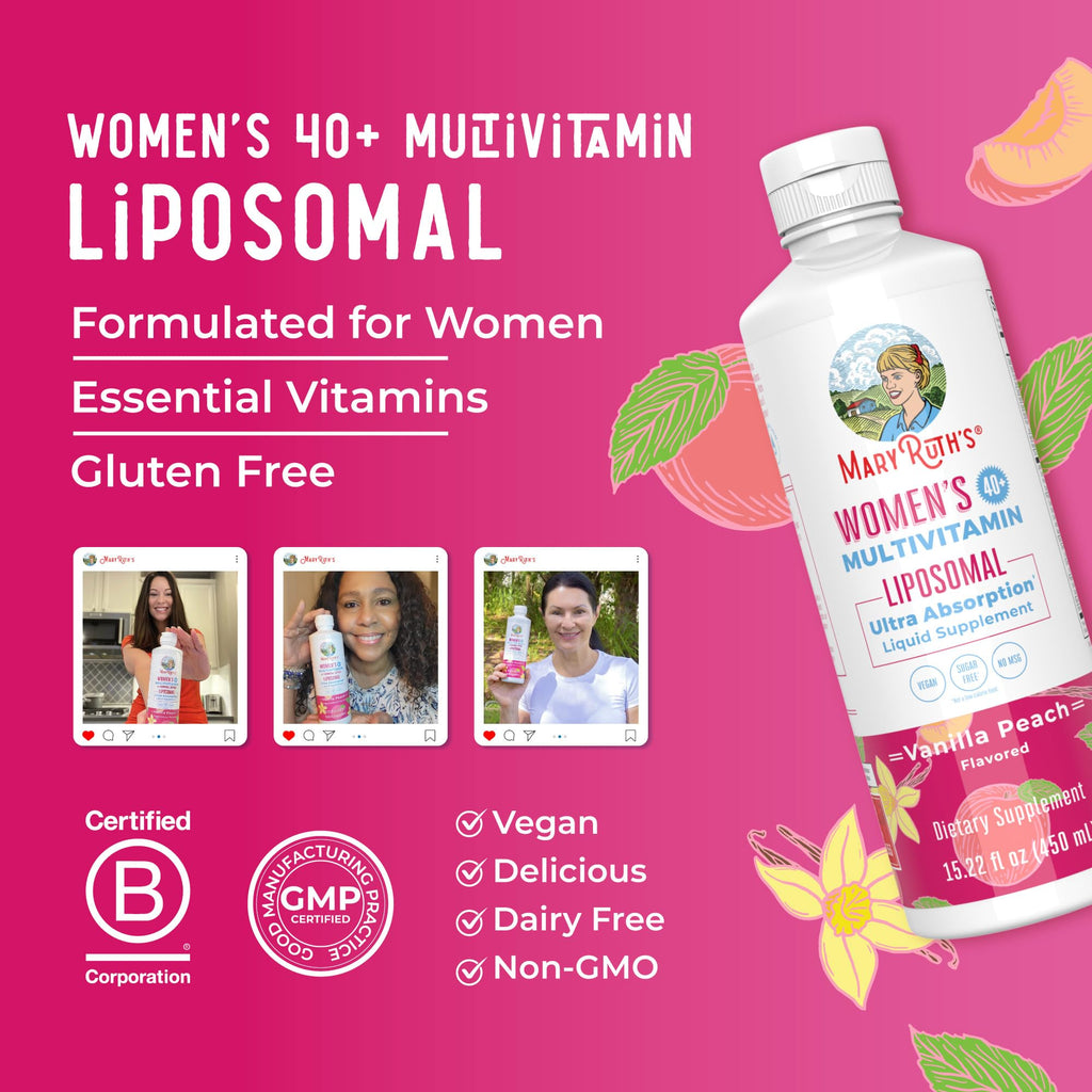 MARYRUTH'S Multivitamin Liposomal for Women 40+ | Womens Multivitamin Liposomal | Immune Support Supplement | Menopause Support| Methylated Multivitamin | Vegan | Sugar Free | Non-GMO | 15.22 Fl Oz