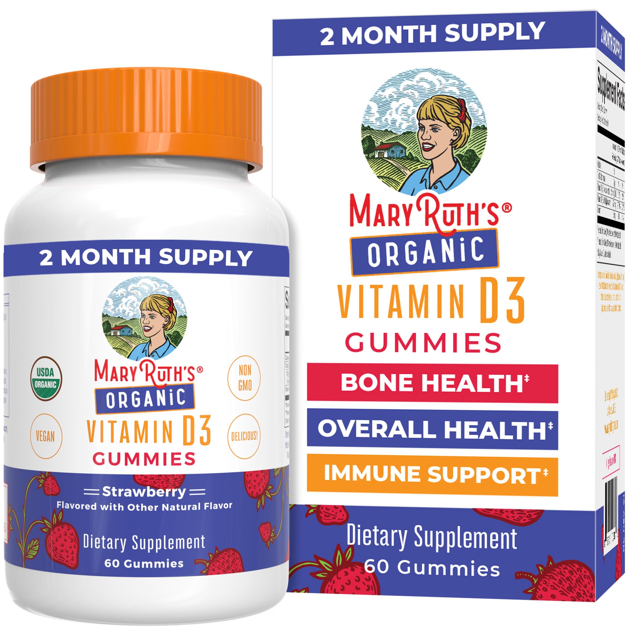 MARYRUTH'S Organic Vitamin D3 Gummies, 1000 IU, Immune Support, 60 Count
