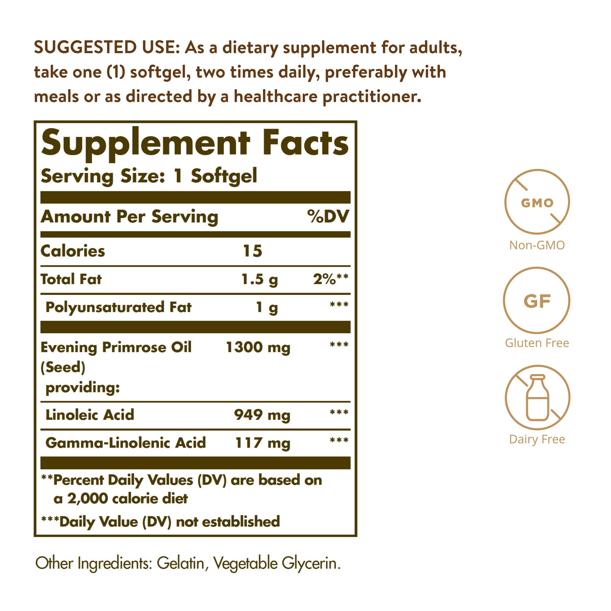 Solgar Evening Primrose Oil 1300 mg, 60 Softgels - Promotes Healthy Skin - Nutritional Support for Women - Non-GMO, Gluten Free, Dairy Free - 60 Servings
