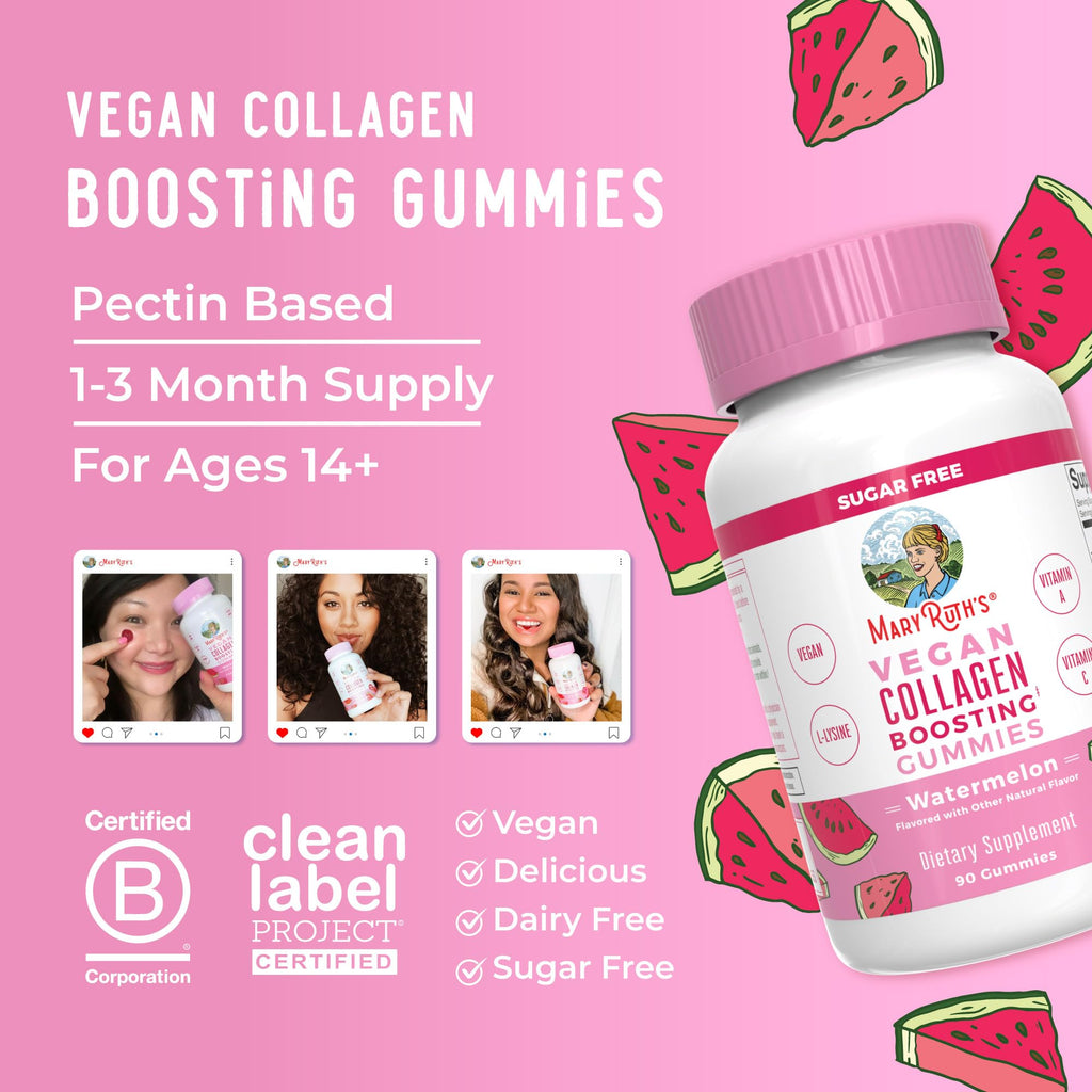 MARYRUTH'S Vegan Collagen Gummies for Women & Men, Collagen Boosting, 90ct