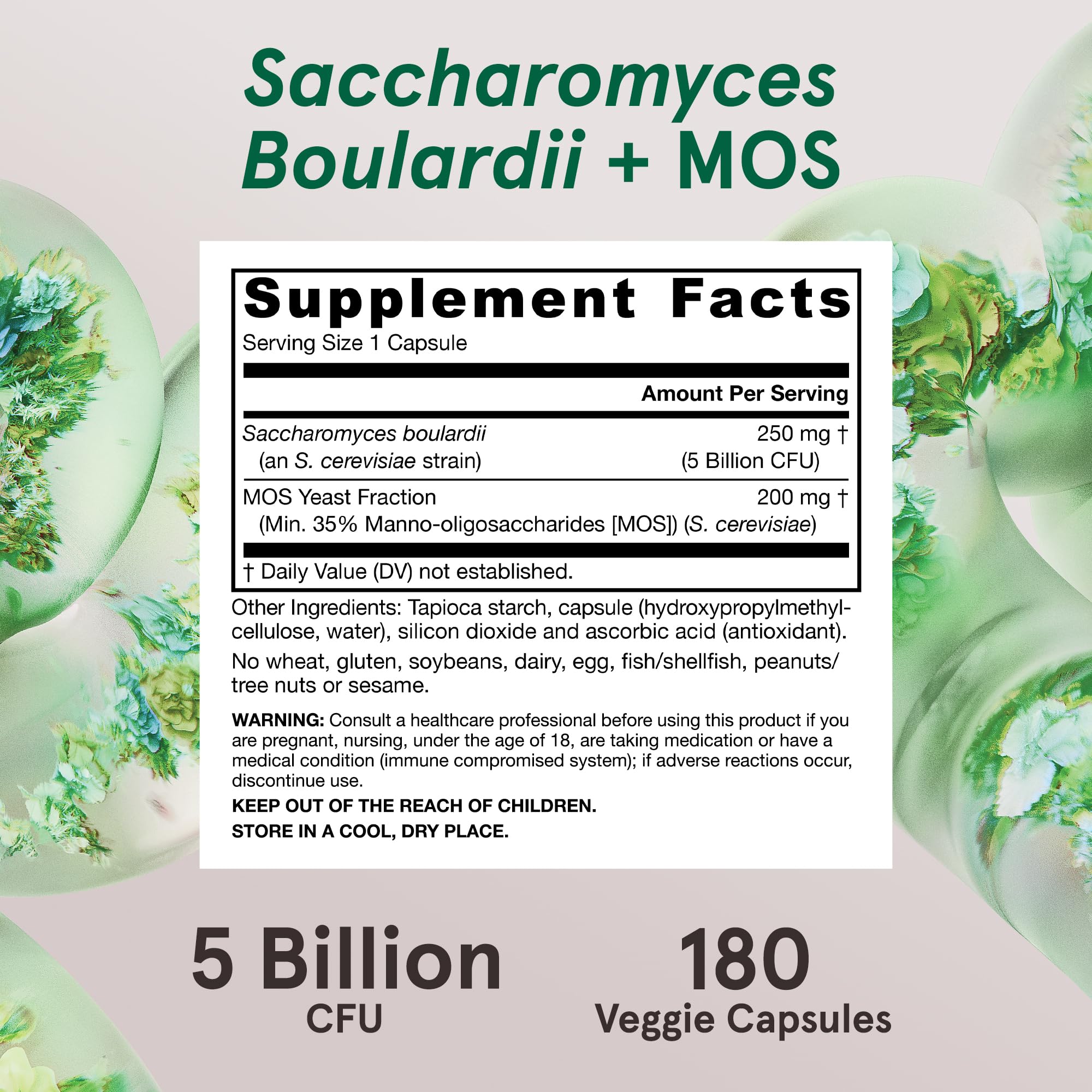Jarrow Formulas Saccharomyces Boulardii+MOS Probiotics for Digestive Health & Intestinal Tract Support-5 Billion CFU Per Serving-180 Delayed Release Caps - Probiotic+Prebiotic-180 Servings,(Pack of 2)