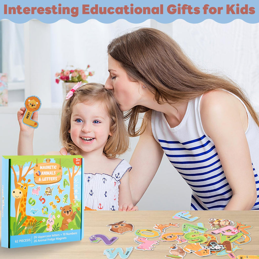 52PCS Kids Fridge Magnets Set, Animal & Alphabet Letters for Toddlers