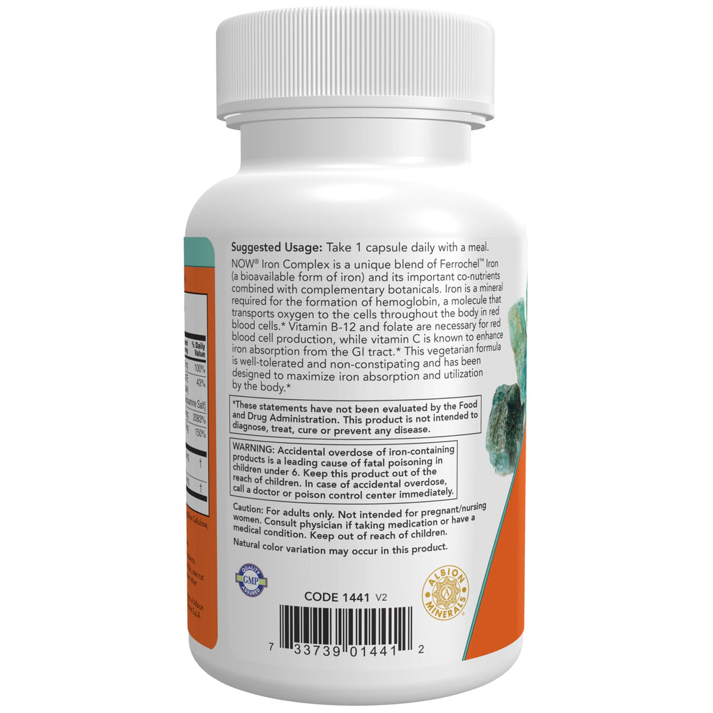 NOW Supplements, Iron Complex Caps, Non-Constipating*, 100 Veg Caps