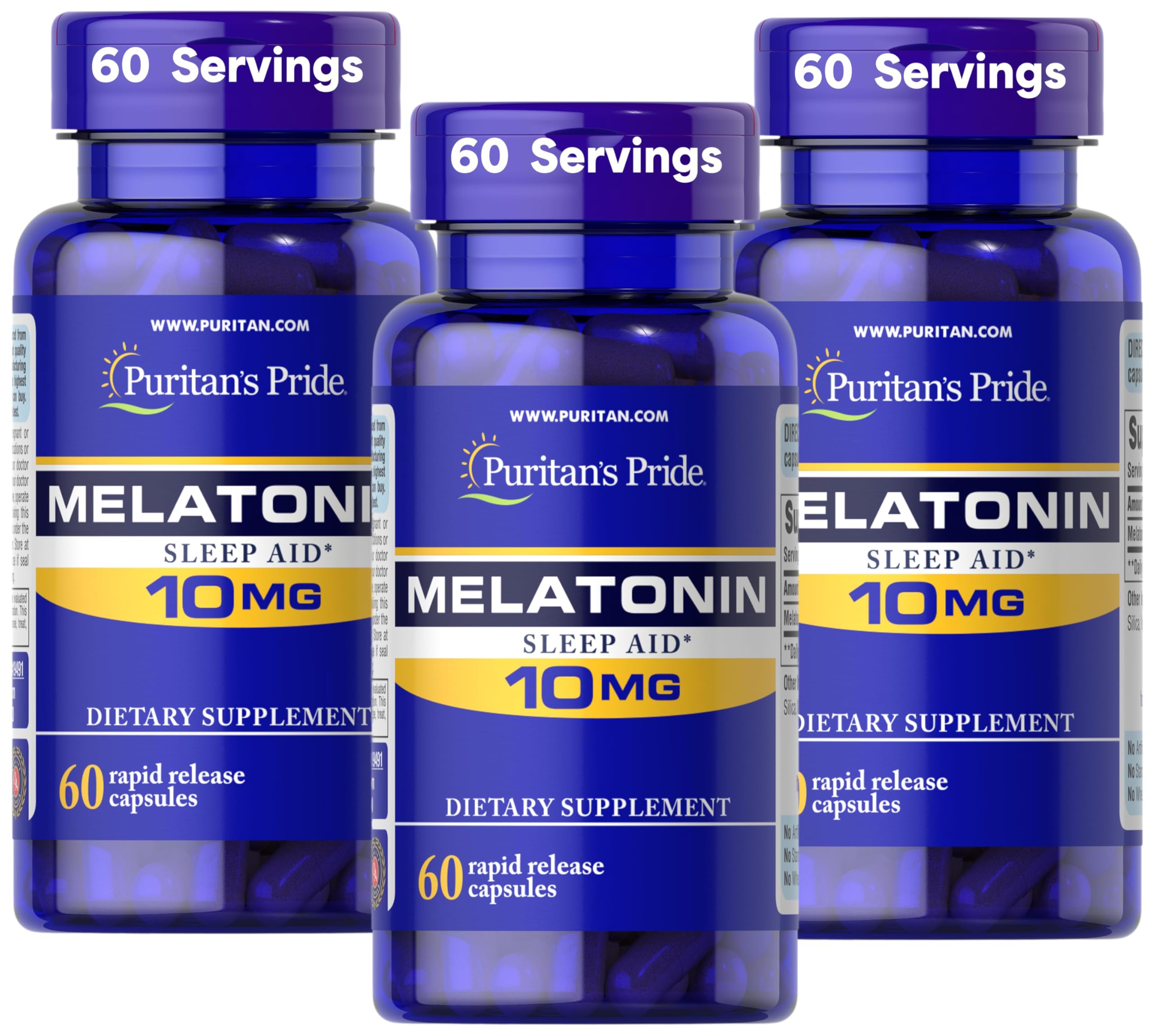 Puritan's Pride Premium Super Strength Melatonin 10mg Sleep Aid, Dietary Supplement for Sound, Restful, and Longer Sleep Support, 2 Month Supply, 60 Rapid Release Capsules (Pack of 3)