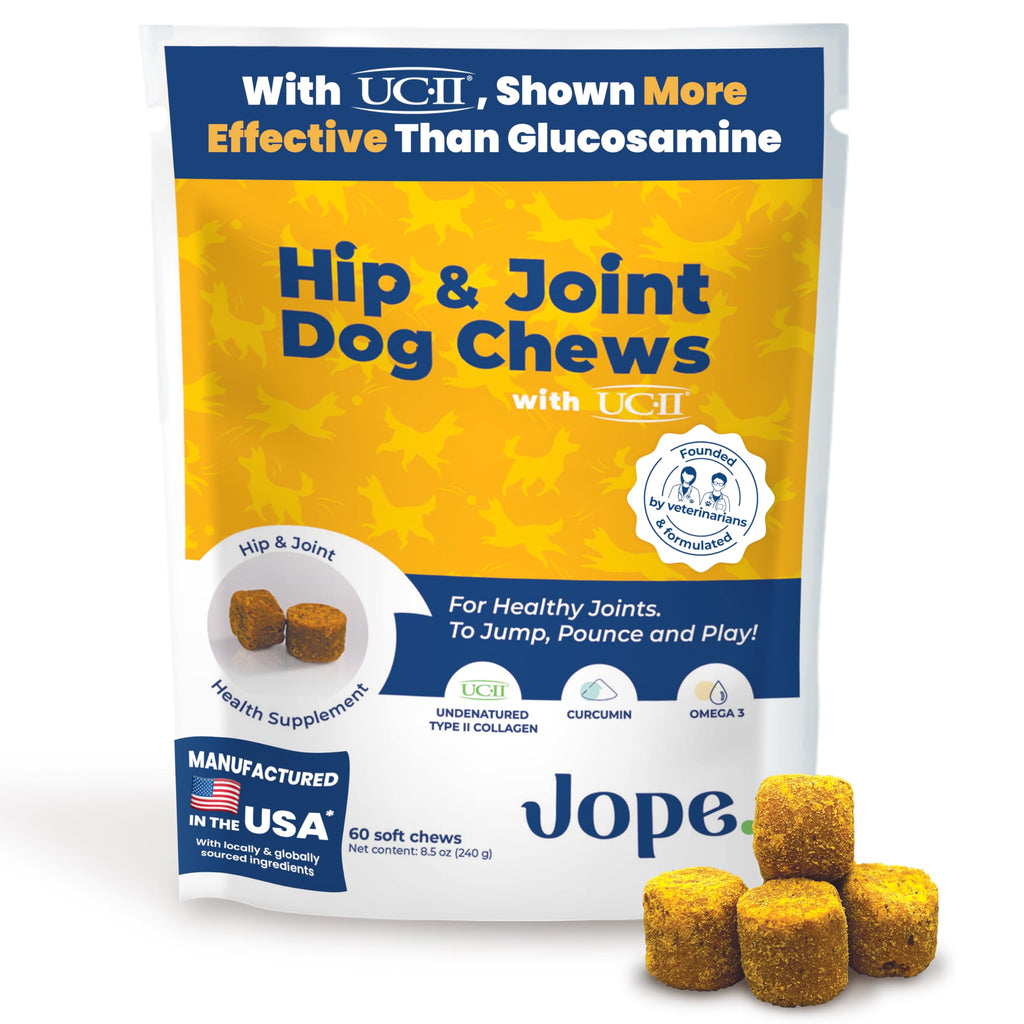 Jope Hip & Joint Supplement for Dogs Large, Medium, Small - Joint Chews w/UC-II® Collagen - Proven Better Than Glucosamine Chondroitin in Canine Health - Veterinarian Formulated, Omega 3 & Curcumin
