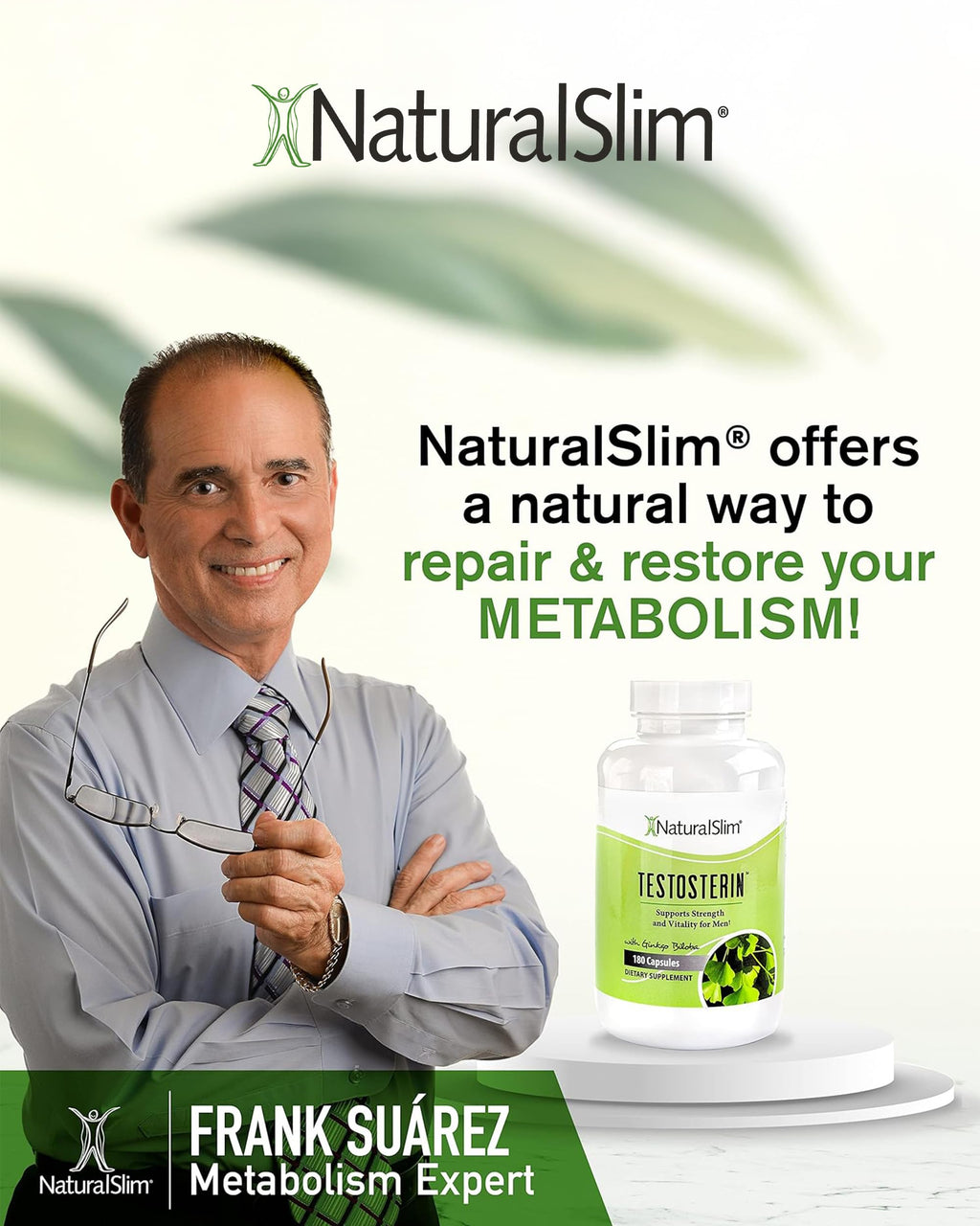 NaturalSlim Natural Testosterone Booster for Men - Male Enhancing Supplement with Ginkgo Biloba, L Arginine, Zinc, Vitamin B3, & Testofen for Energy, Muscle Builder & Metabolism - 180 Capsules
