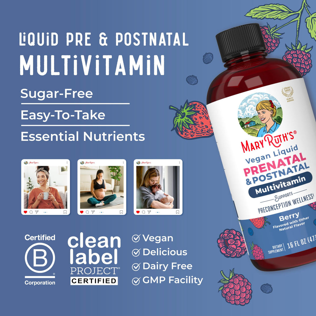 MARYRUTH'S Postnatal & Prenatal Liquid Multivitamin for Women, 16 oz, Vegan