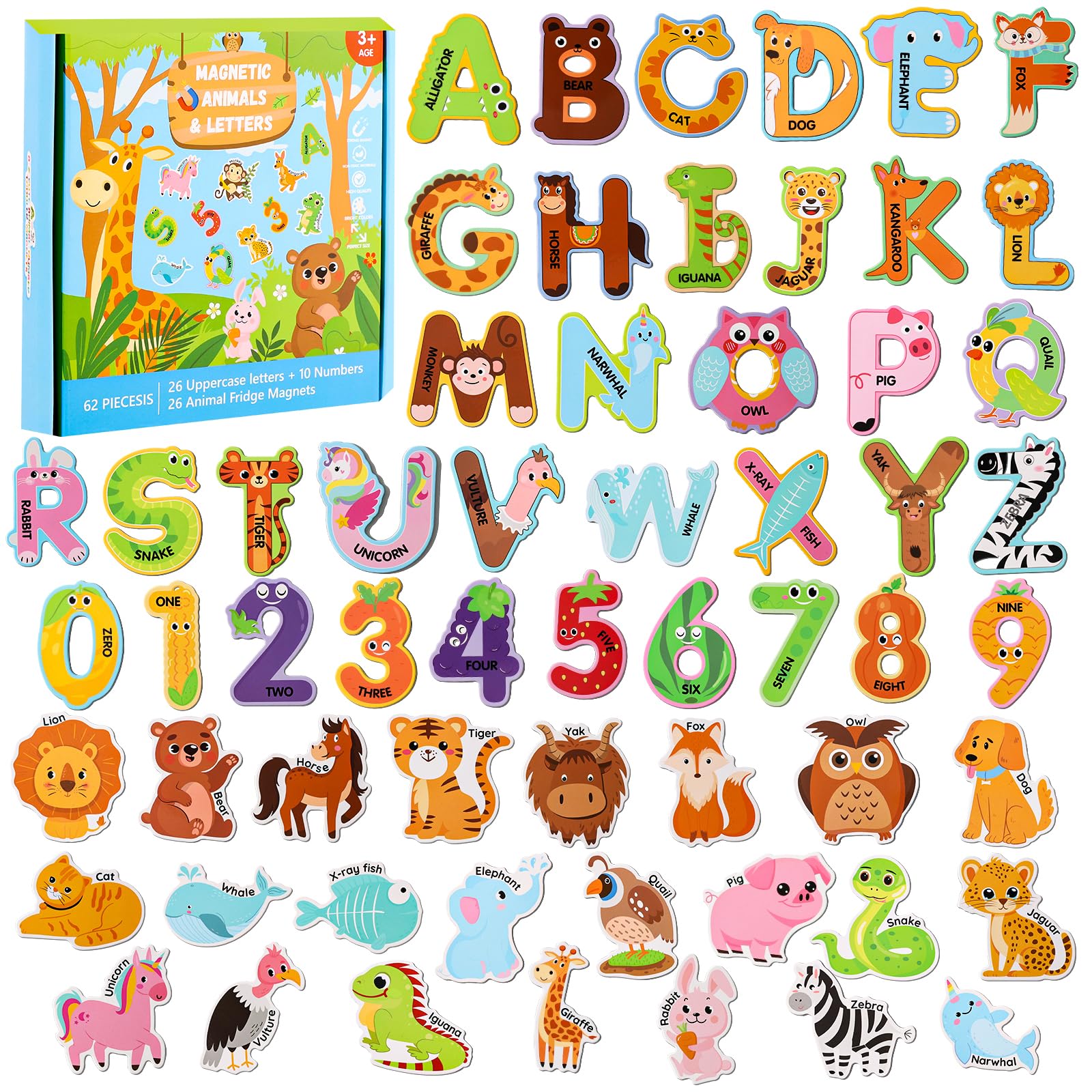 52PCS Kids Fridge Magnets Set, Animal & Alphabet Letters for Toddlers