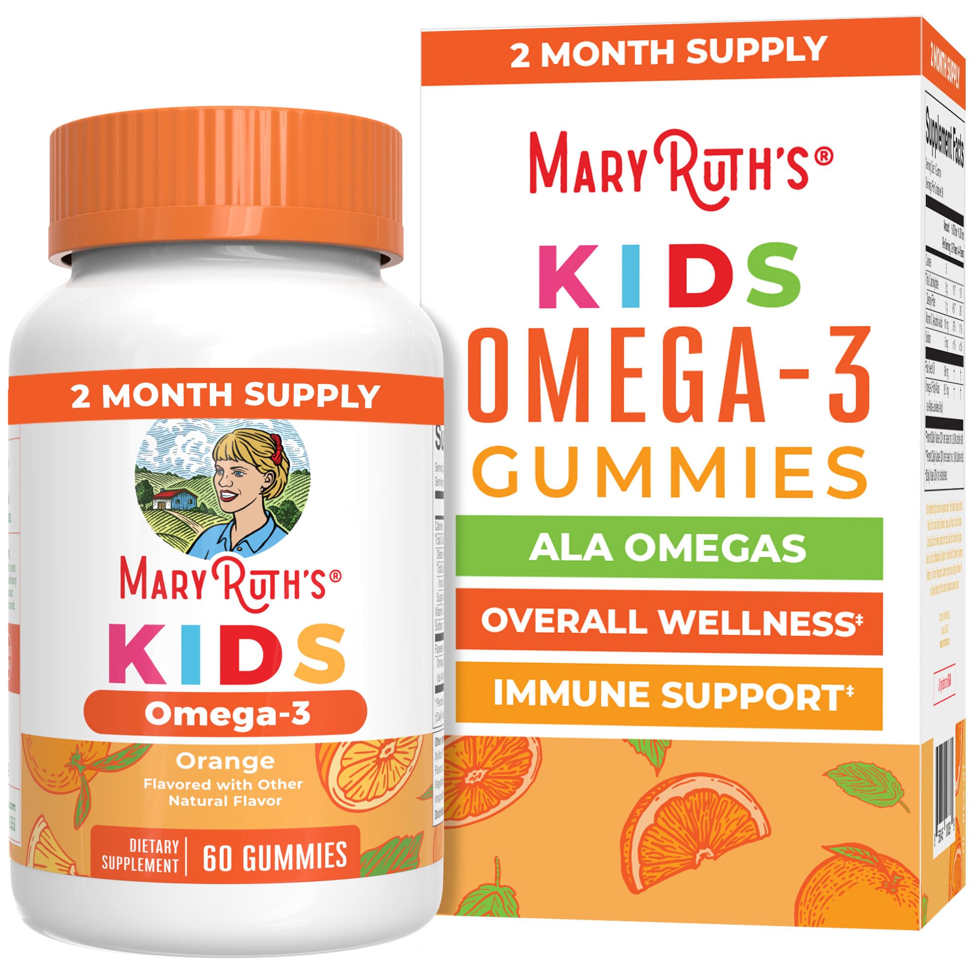MARYRUTH'S Vegan Omega 3 Gummies for Kids, No Fish Taste, 2 Month Supply