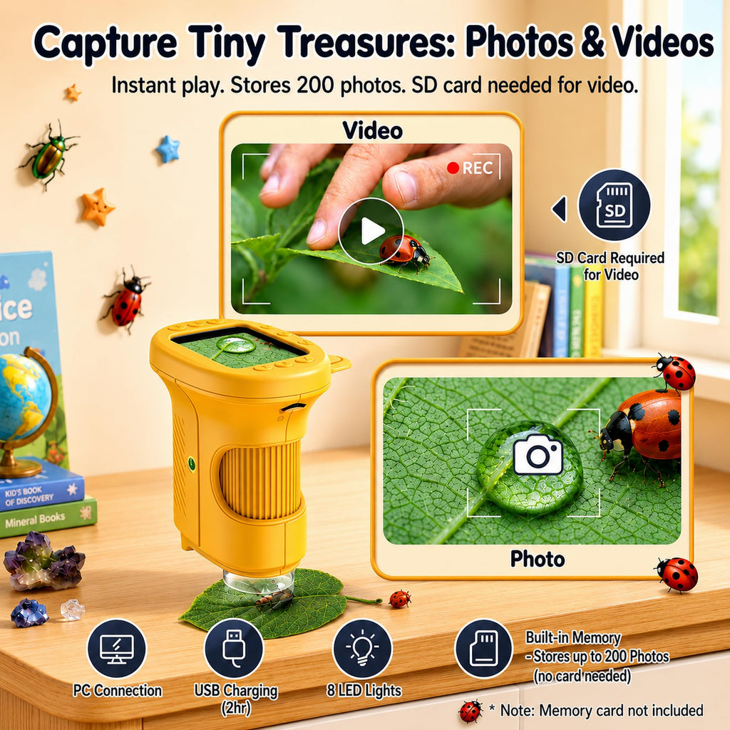 OAEBLLE Kids Microscope, 4K 1000X Zoom, 2.4" Screen, STEM Toy for Ages 4-8