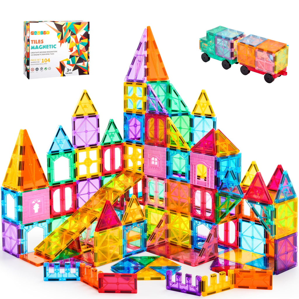 OugerToy 104PCS Magnetic Tiles STEM Building Blocks for Kids Ages 3-9