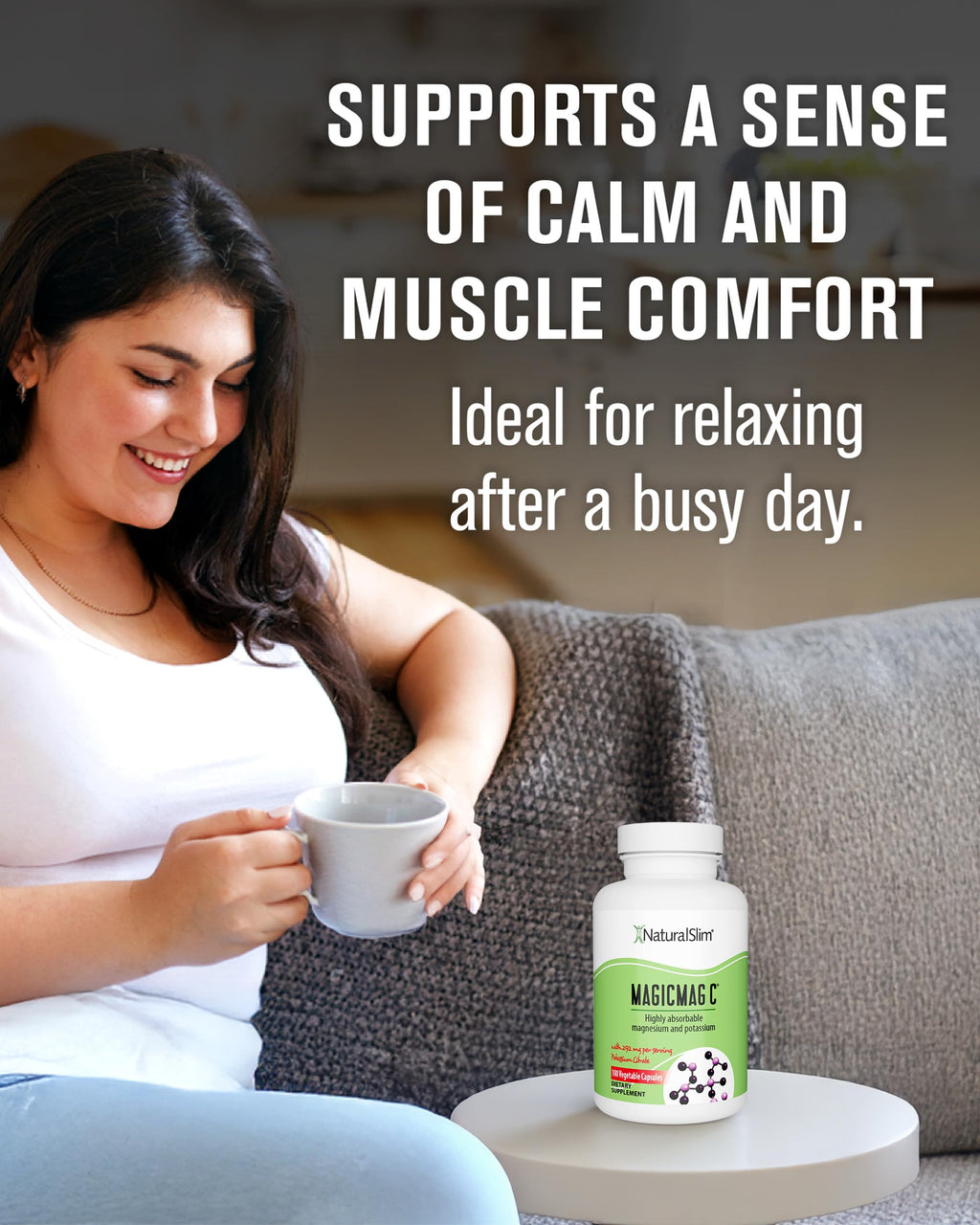 MagicMag C by NaturalSlim, Magnesium Citrate Capsules for Muscle Relaxation, Sleep Quality, Nerve Function & Electrolyte Support, Daily Magnesium Supplement for Men and Women, 100 Capsules 2 pack.