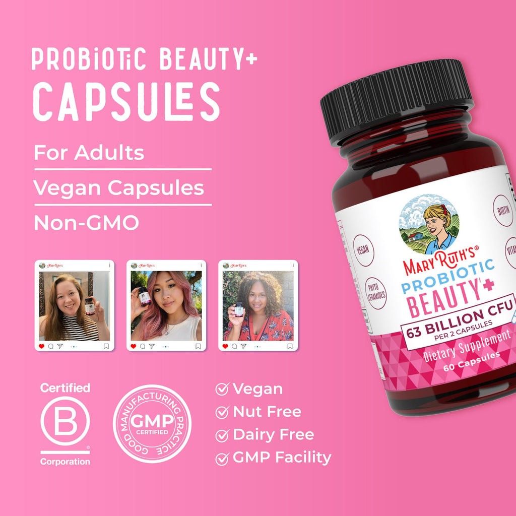 MARYRUTH'S Probiotic Beauty Capsules, Gut Health, Vegan Collagen Support